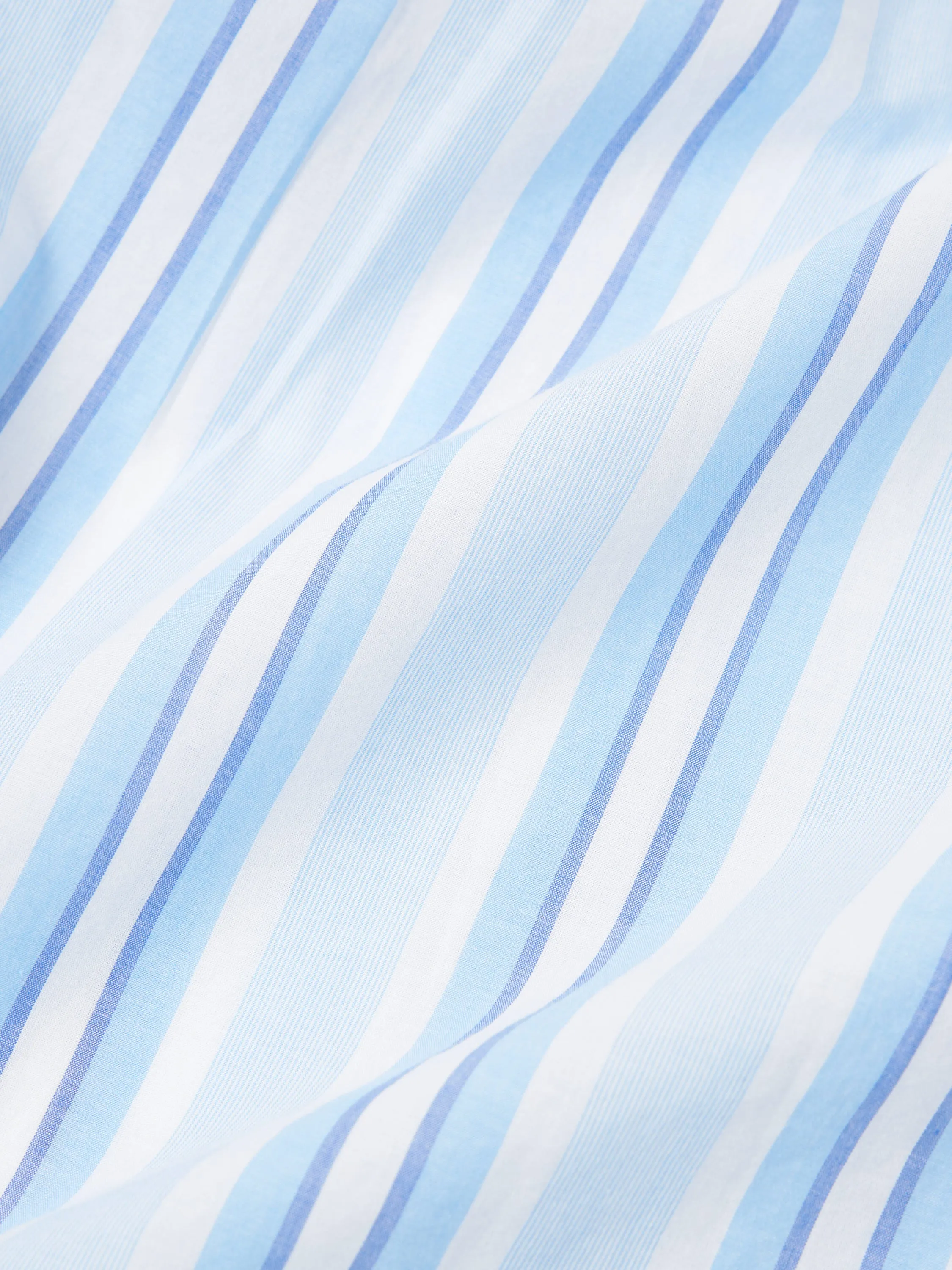 Universal Works Camp Shirt in White/Blue Pop Stripe Two