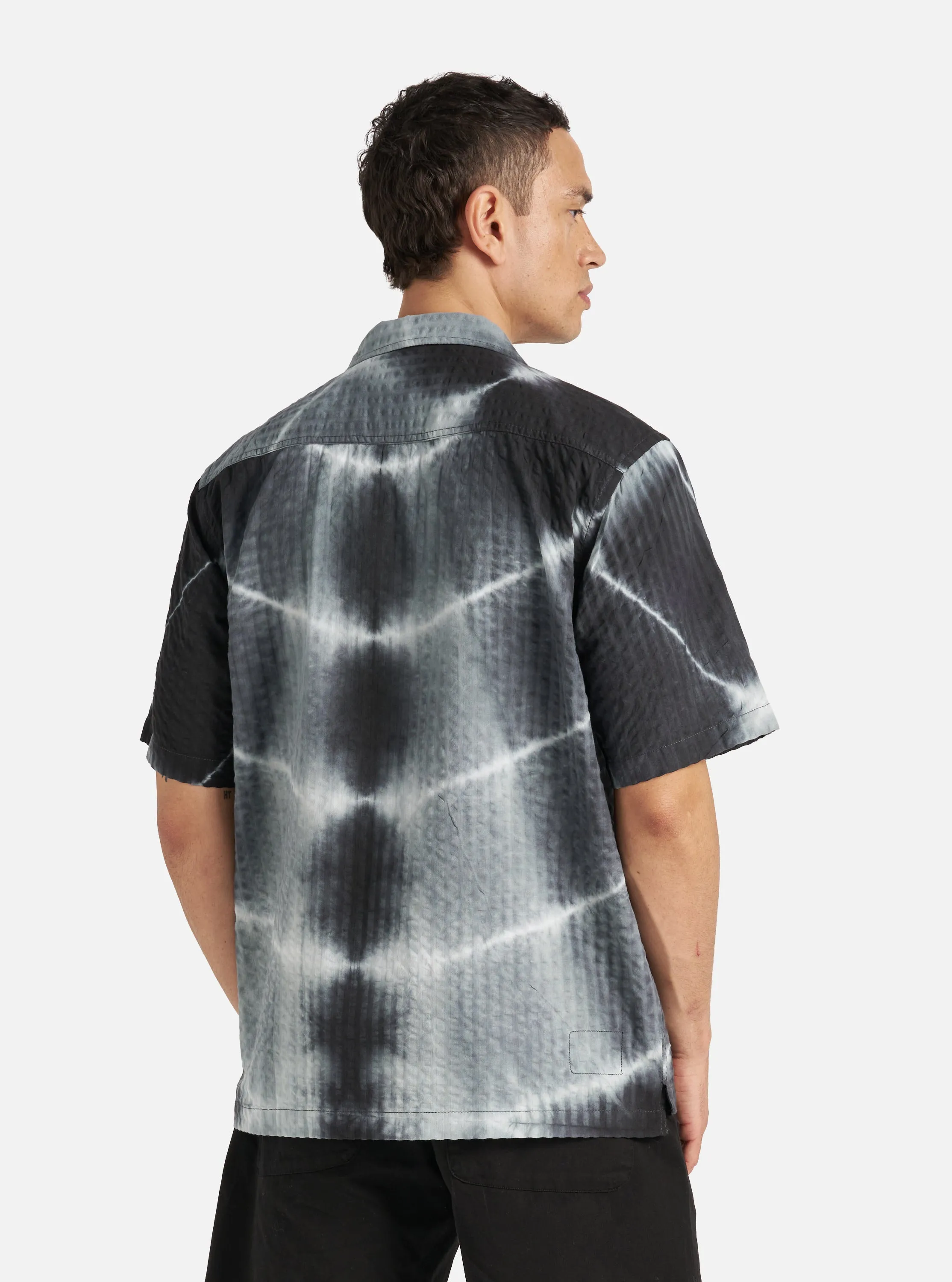 Universal Works Camper Shirt in Charcoal Tie N Dye Seersucker