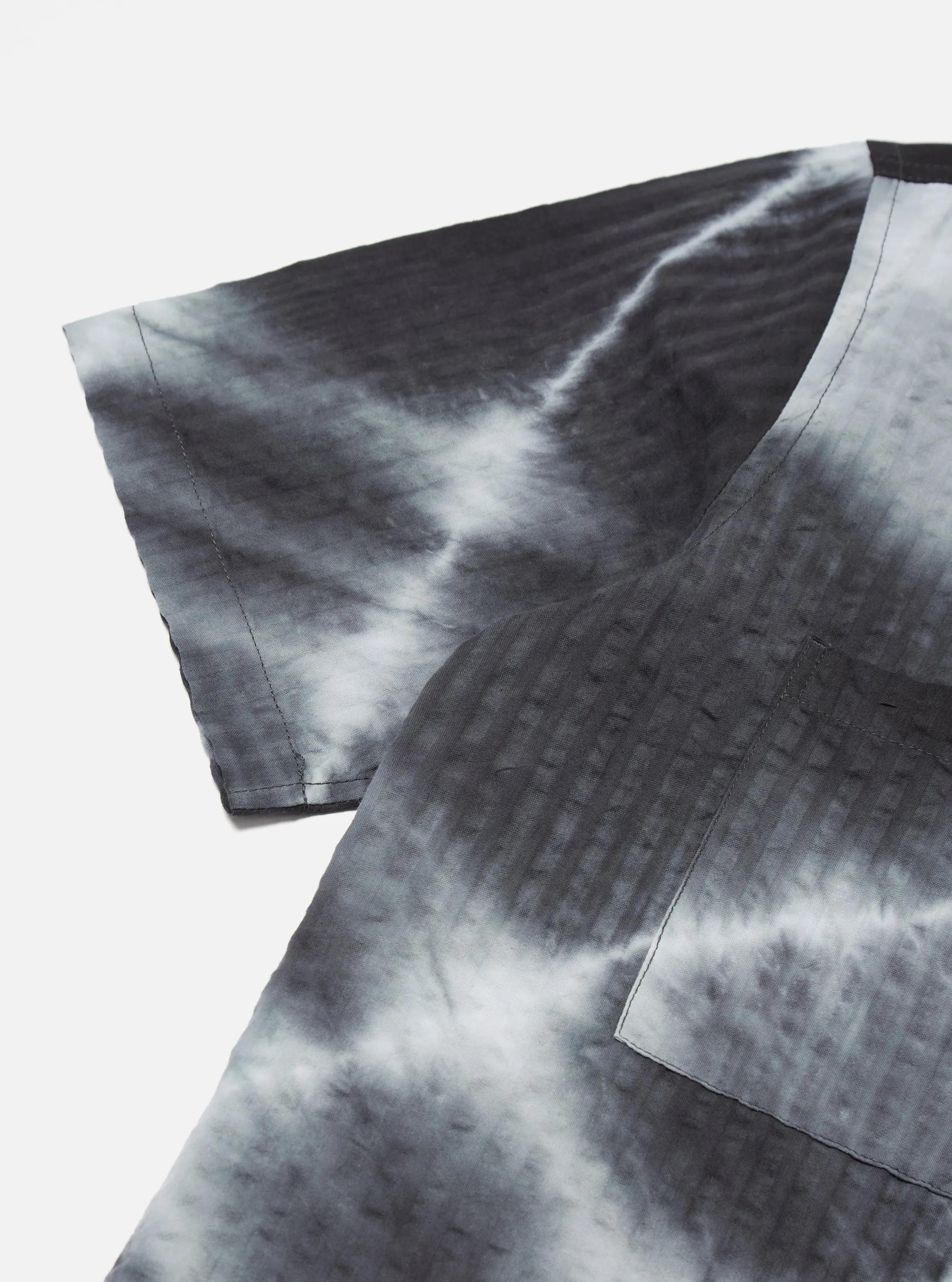 Universal Works Camper Shirt in Charcoal Tie N Dye Seersucker