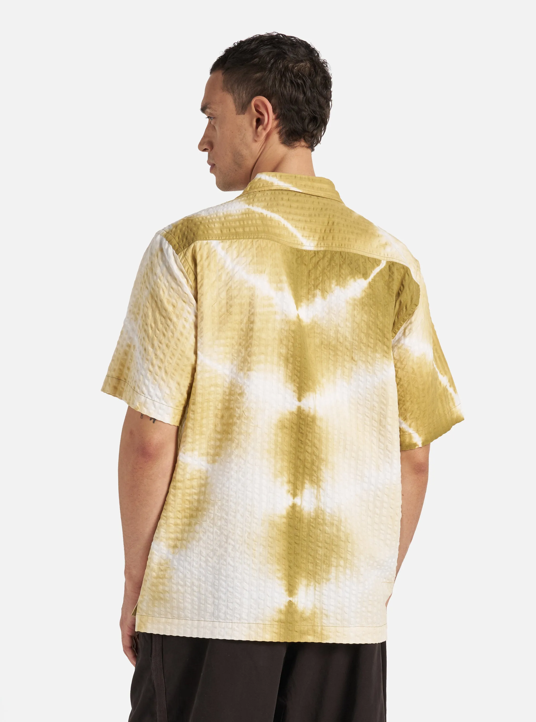 Universal Works Camper Shirt in Khaki Tie N Dye Seersucker