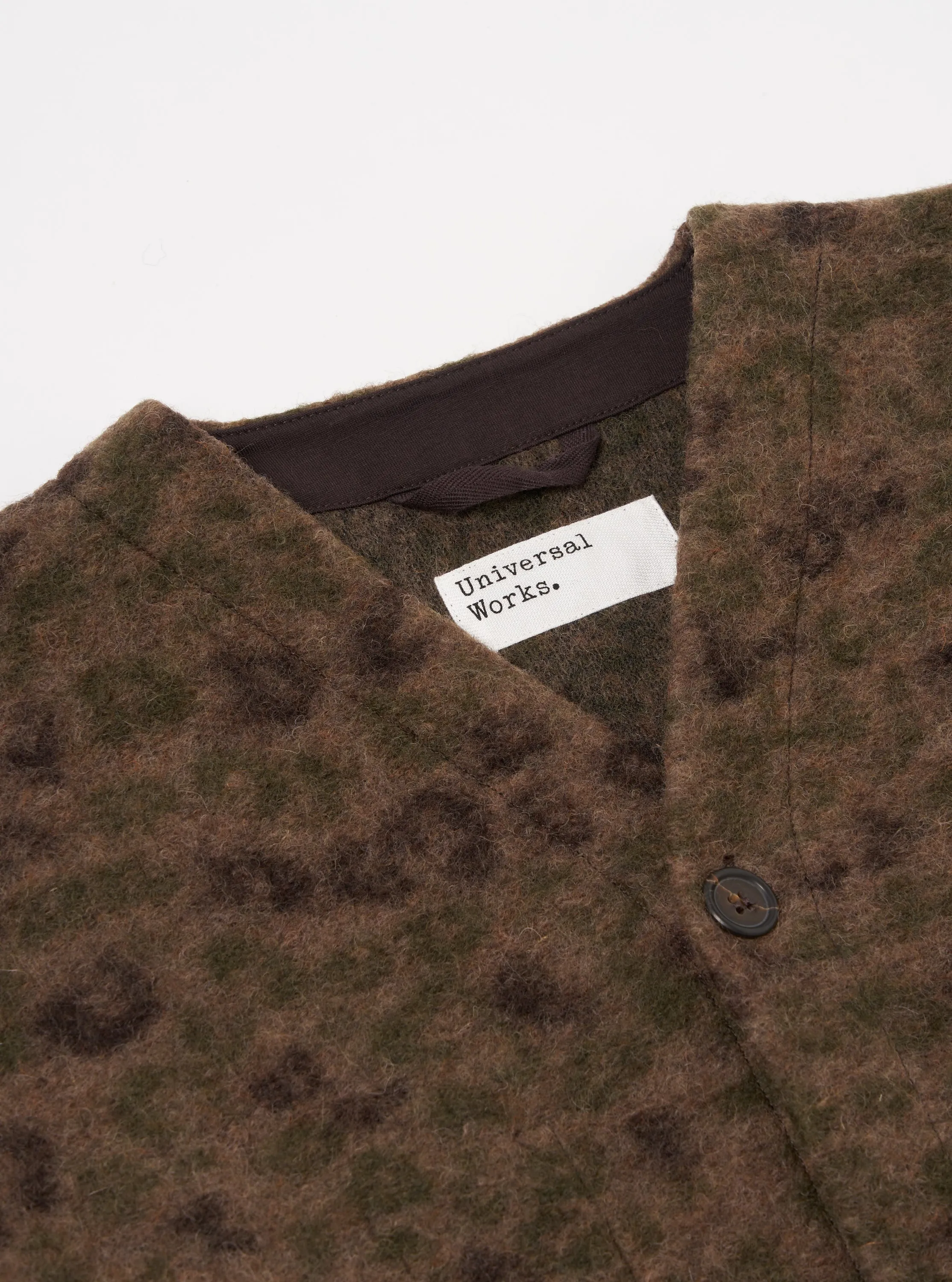 Universal Works Cardigan in Brown Camo Leopard ll Fleece