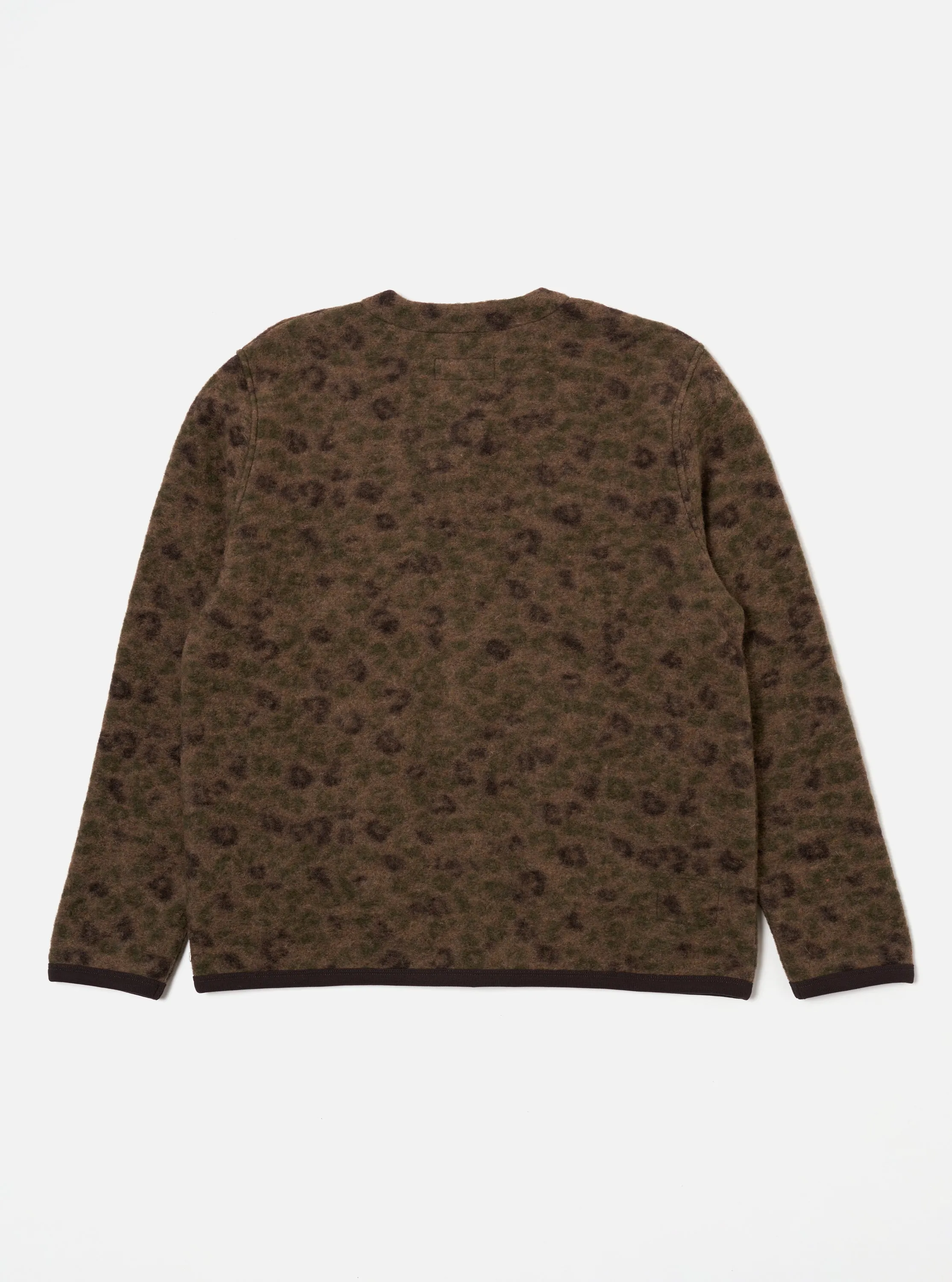 Universal Works Cardigan in Brown Camo Leopard ll Fleece