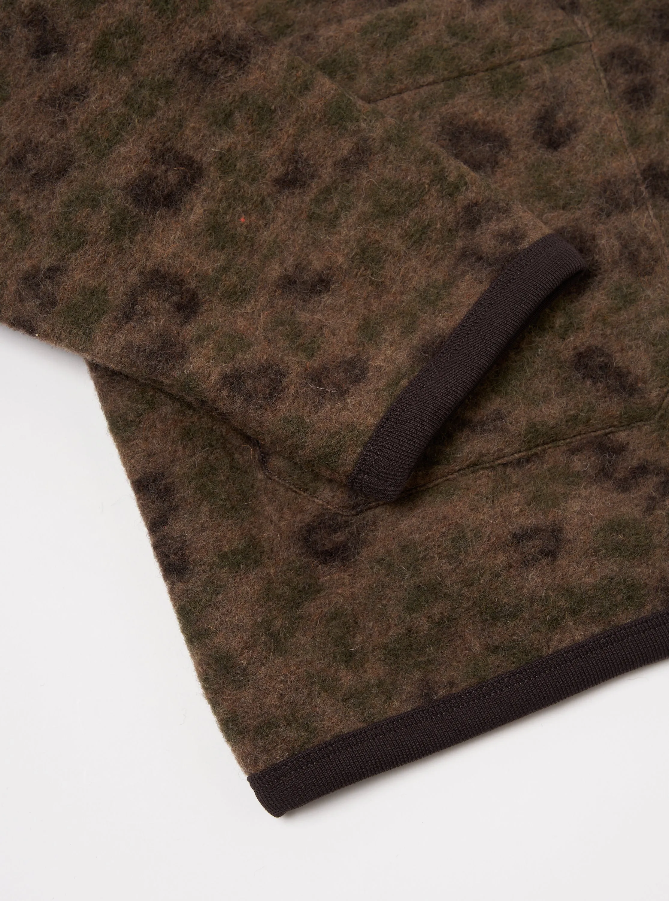 Universal Works Cardigan in Brown Camo Leopard ll Fleece