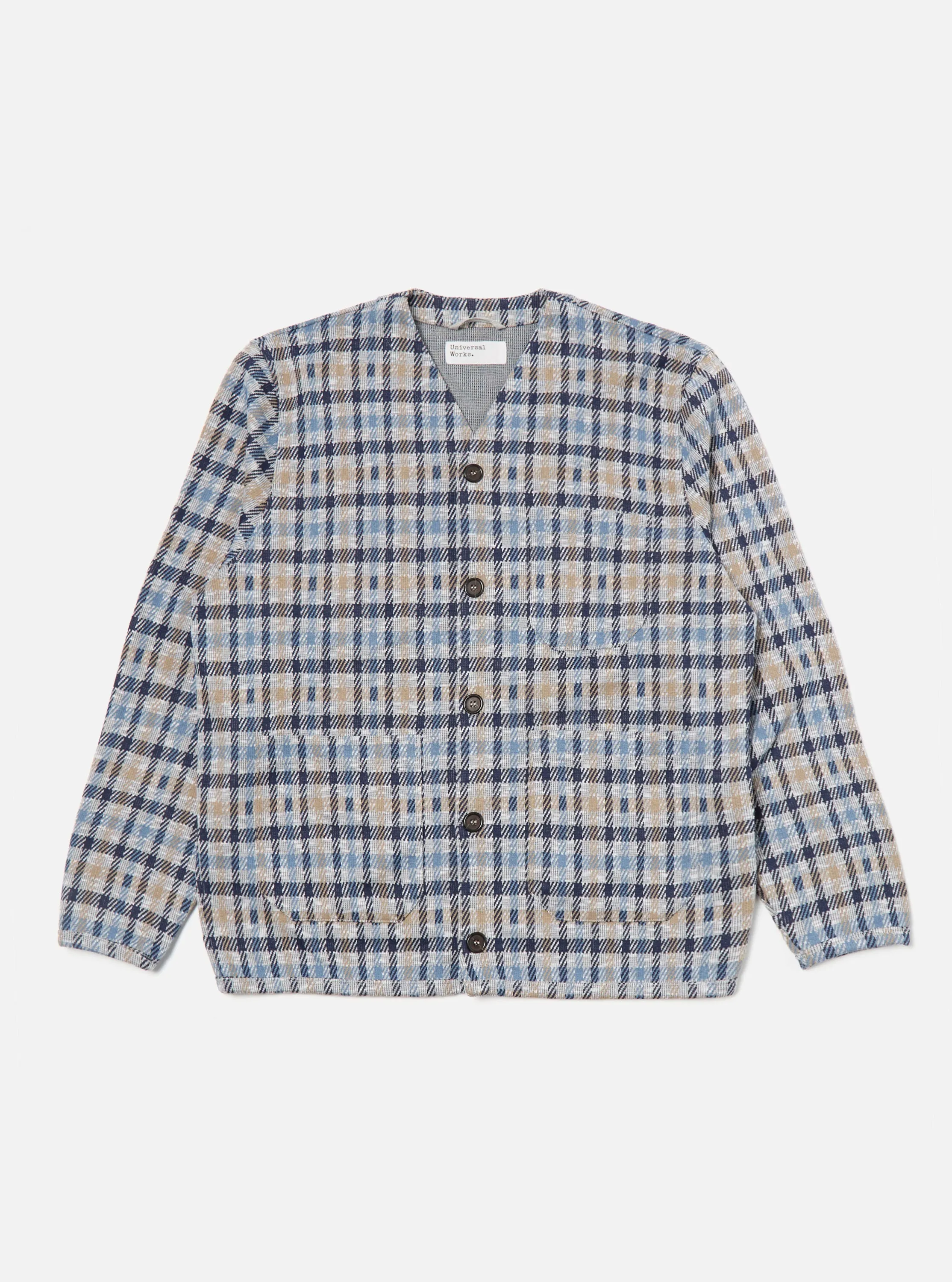 Universal Works Cardigan in Brown/Blue Summer Check