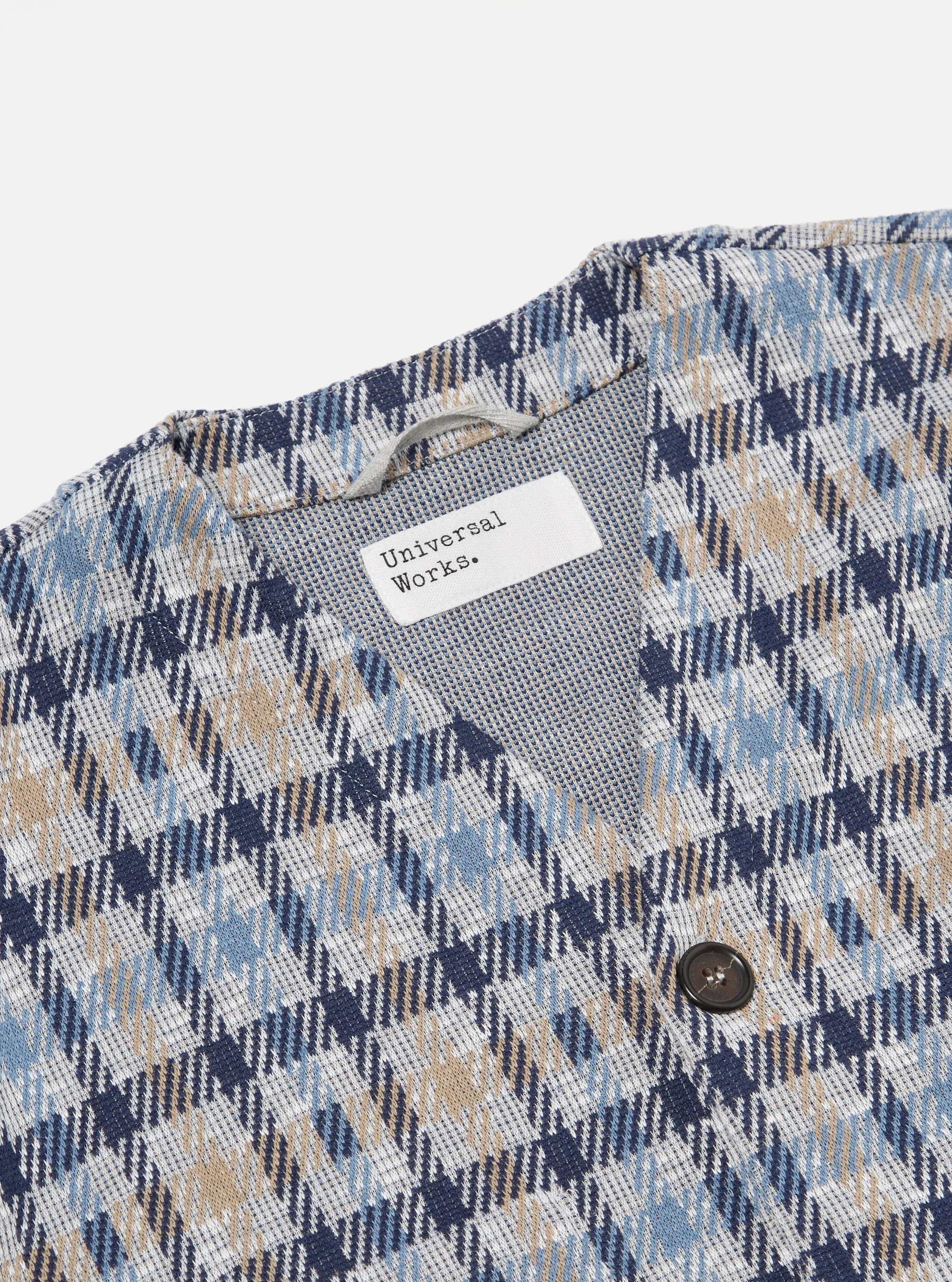 Universal Works Cardigan in Brown/Blue Summer Check
