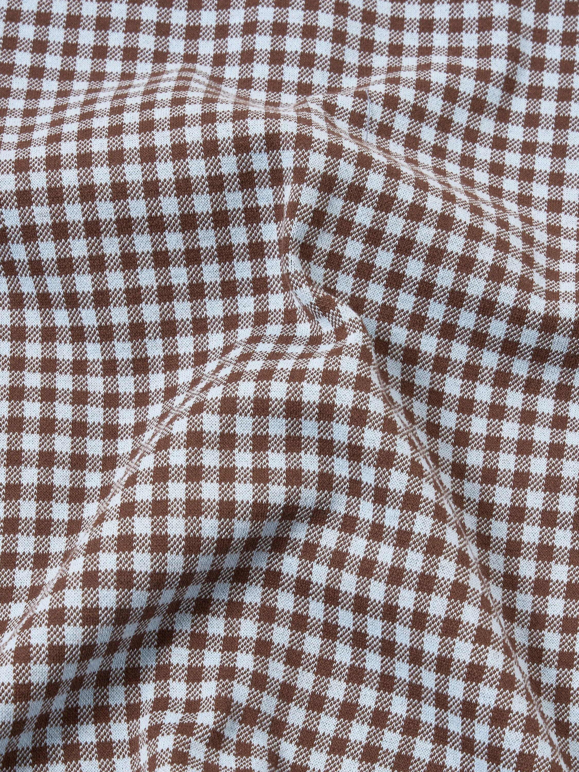Universal Works Cardigan in Brown/Sky Gingham Cotton