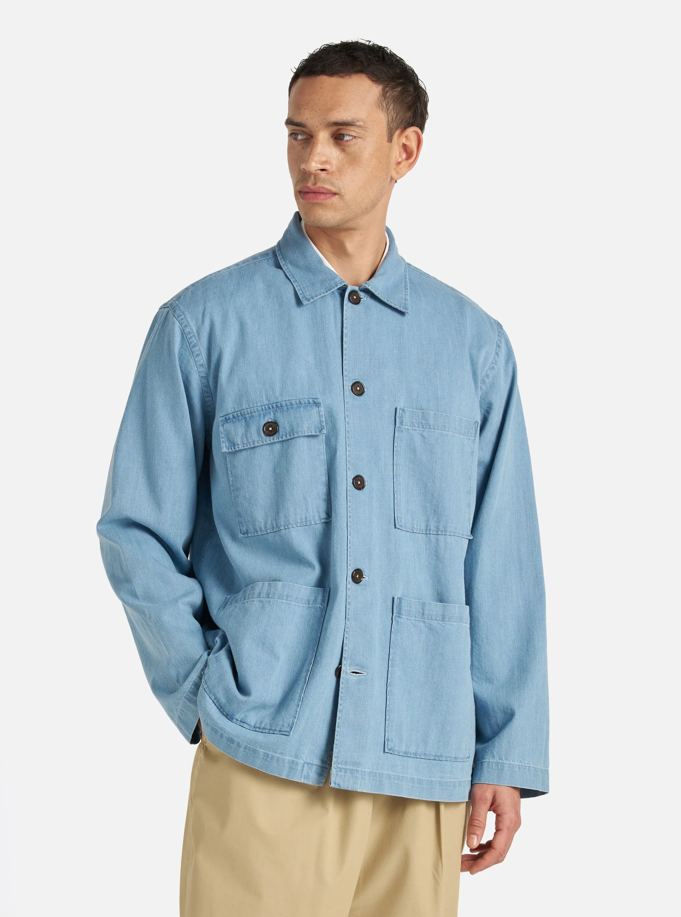 Universal Works Dockside Jacket in Washed Indigo 8oz Organic Denim