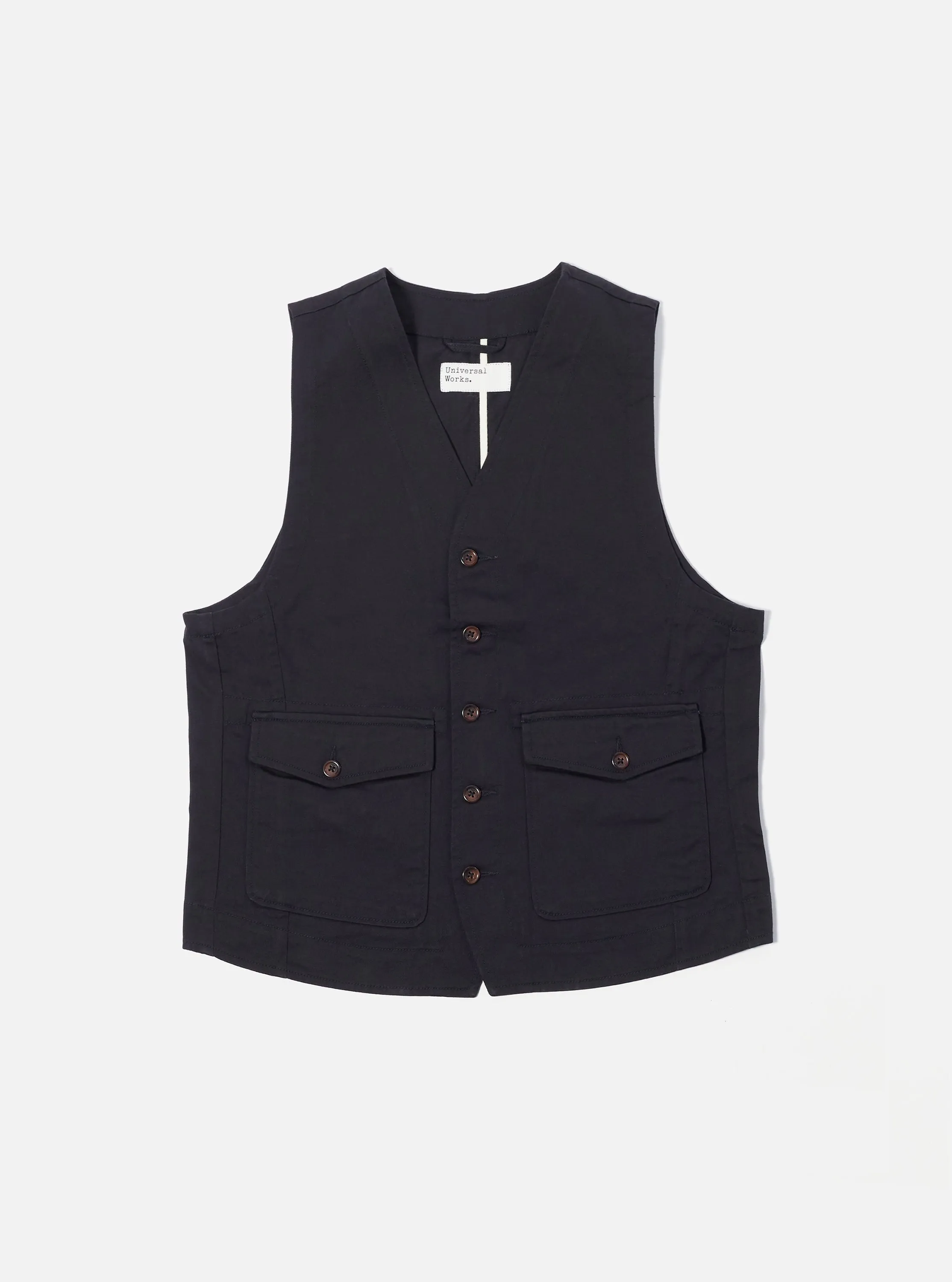 Universal Works Field Waistcoat in Black Twill