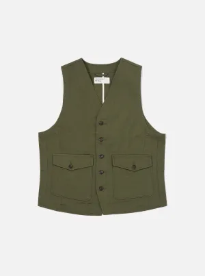 Universal Works Field Waistcoat in Light Olive Twill