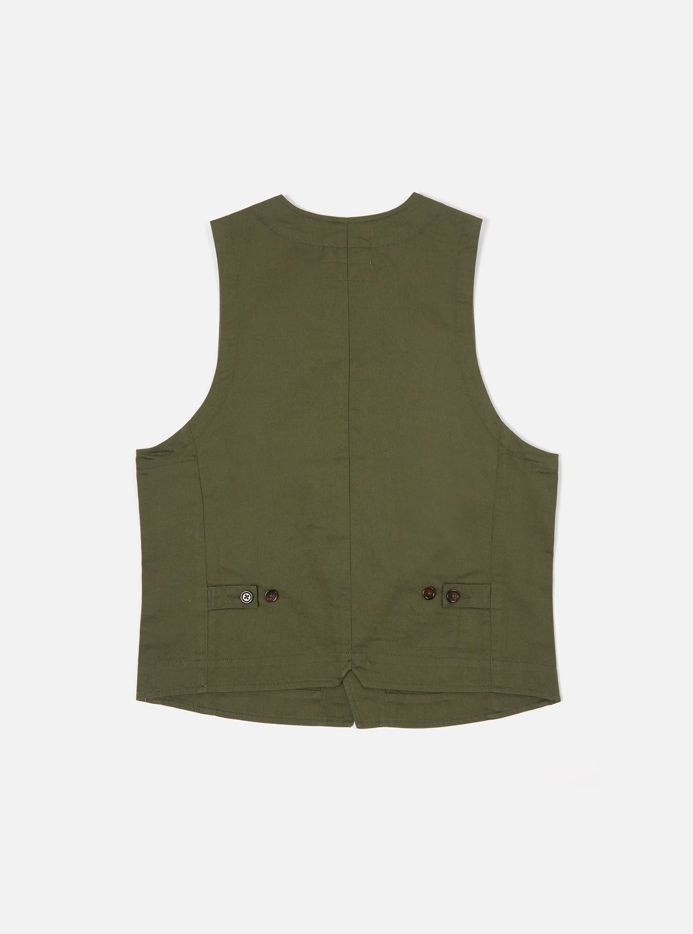 Universal Works Field Waistcoat in Light Olive Twill