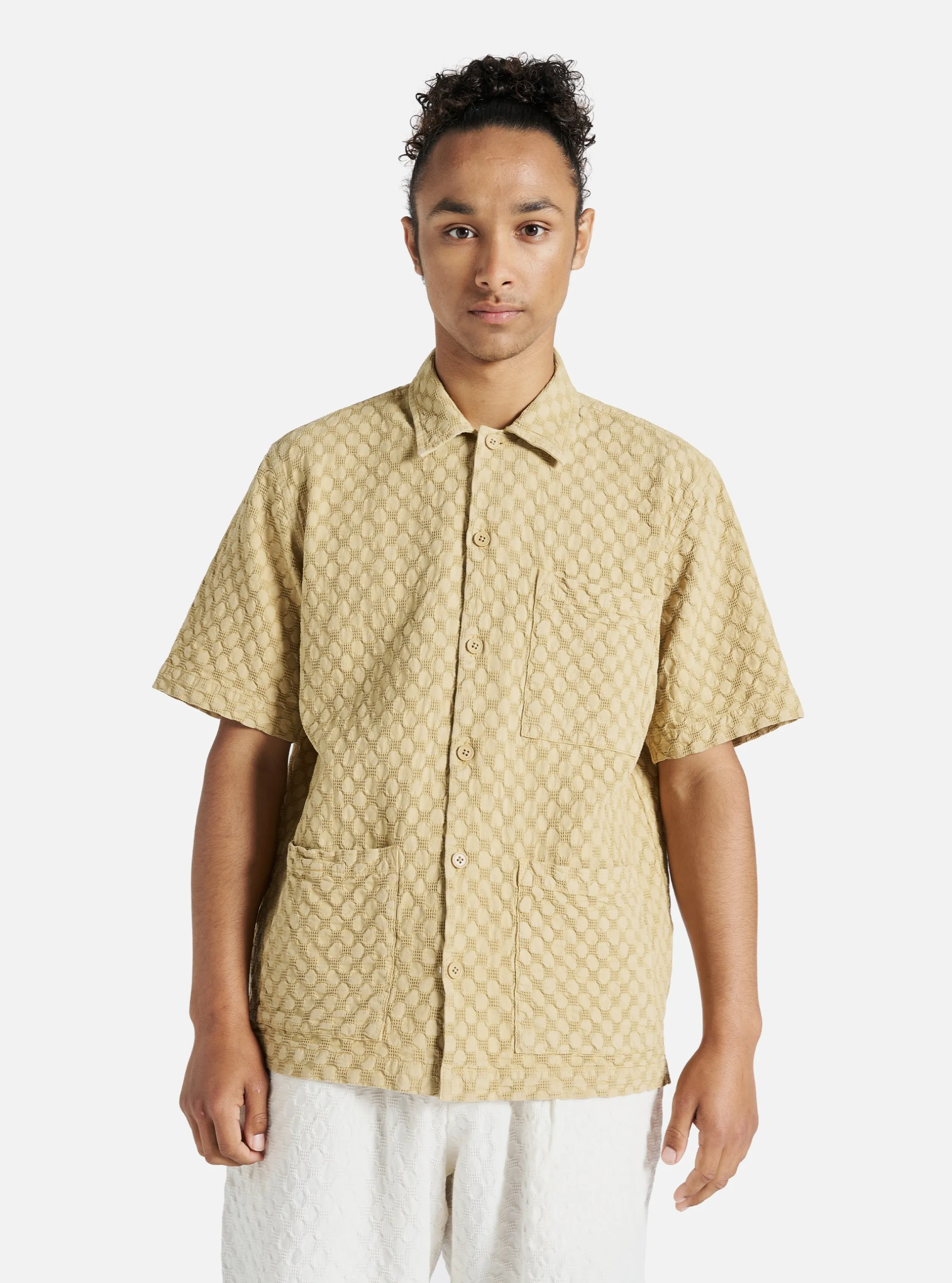Universal Works Island Shirt in Camel Dot Waffle