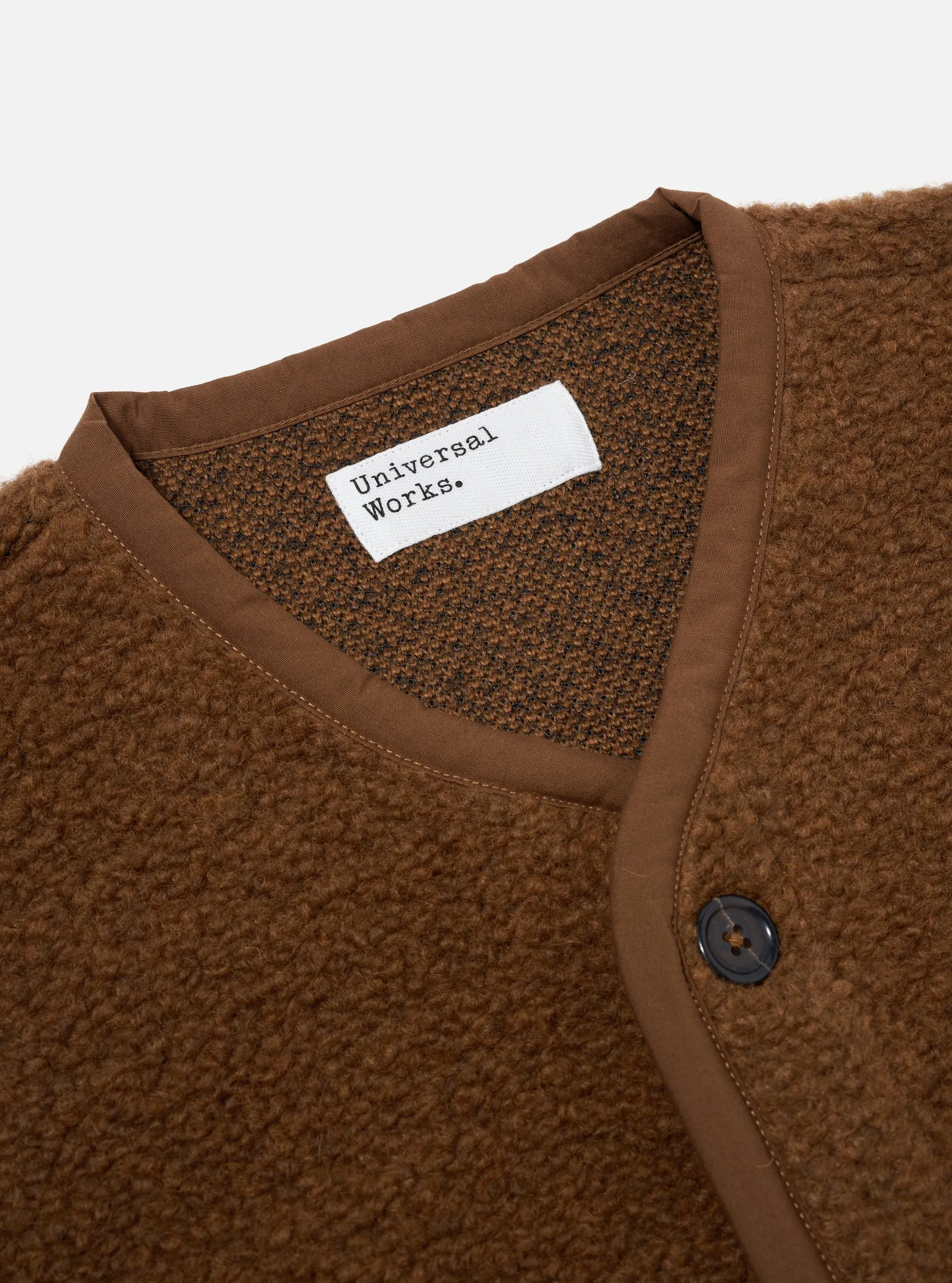 Universal Works Lancaster Gilet in Brown Alvar Fleece