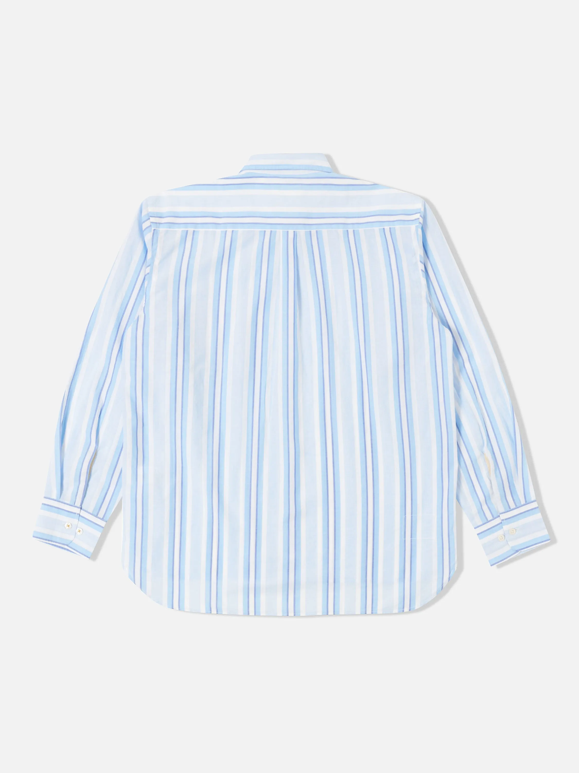 Universal Works Lazy Day Shirt in White/Blue Pop Stripe Two