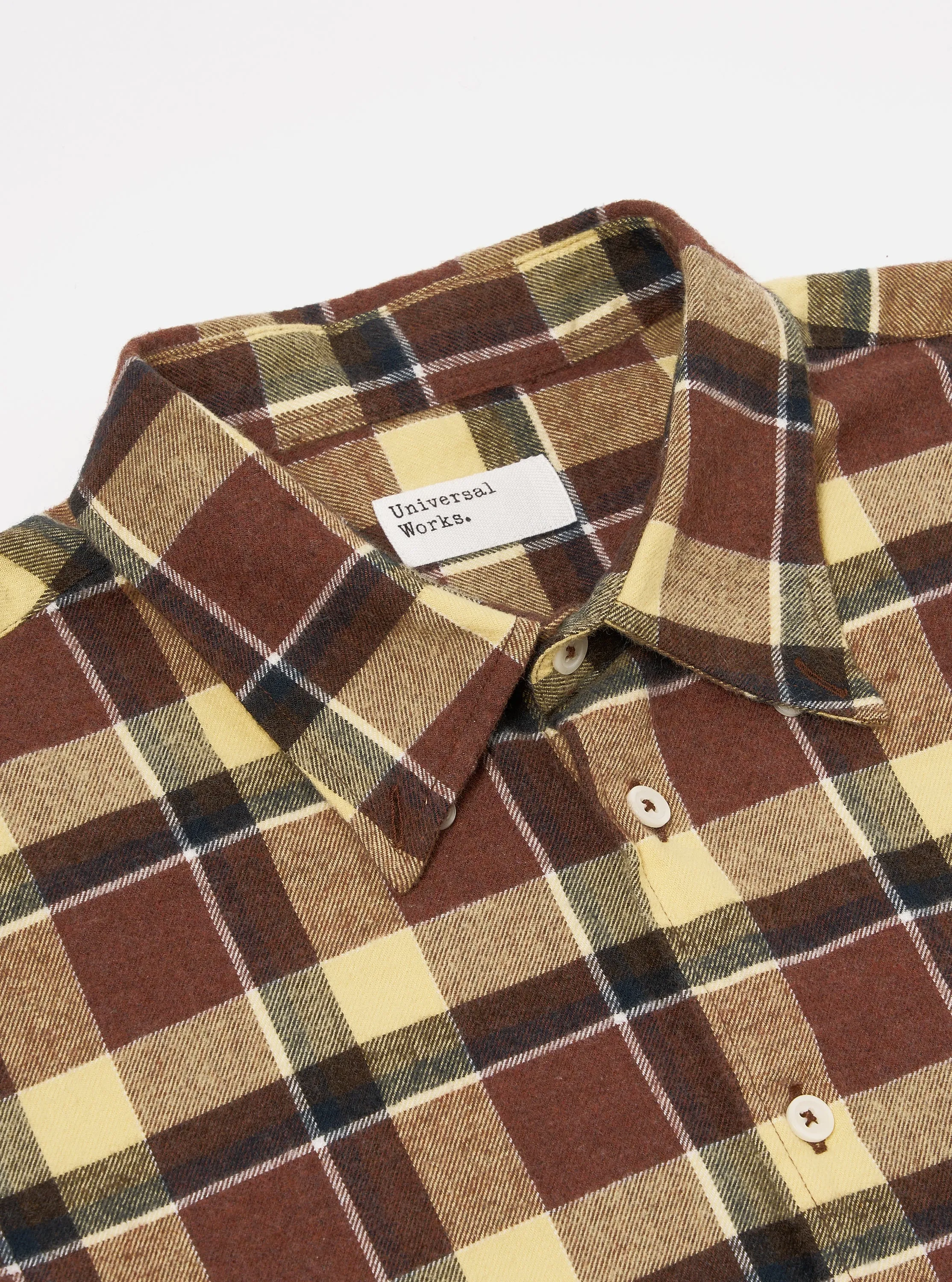 Universal Works Lazy Day Shirt in Yellow/Brown Brushed Twill Check