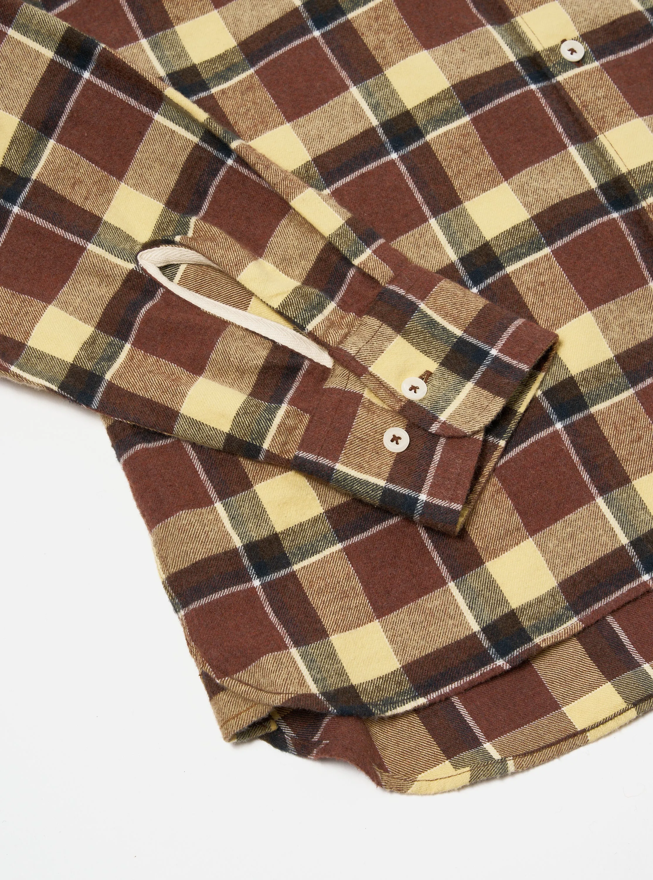 Universal Works Lazy Day Shirt in Yellow/Brown Brushed Twill Check