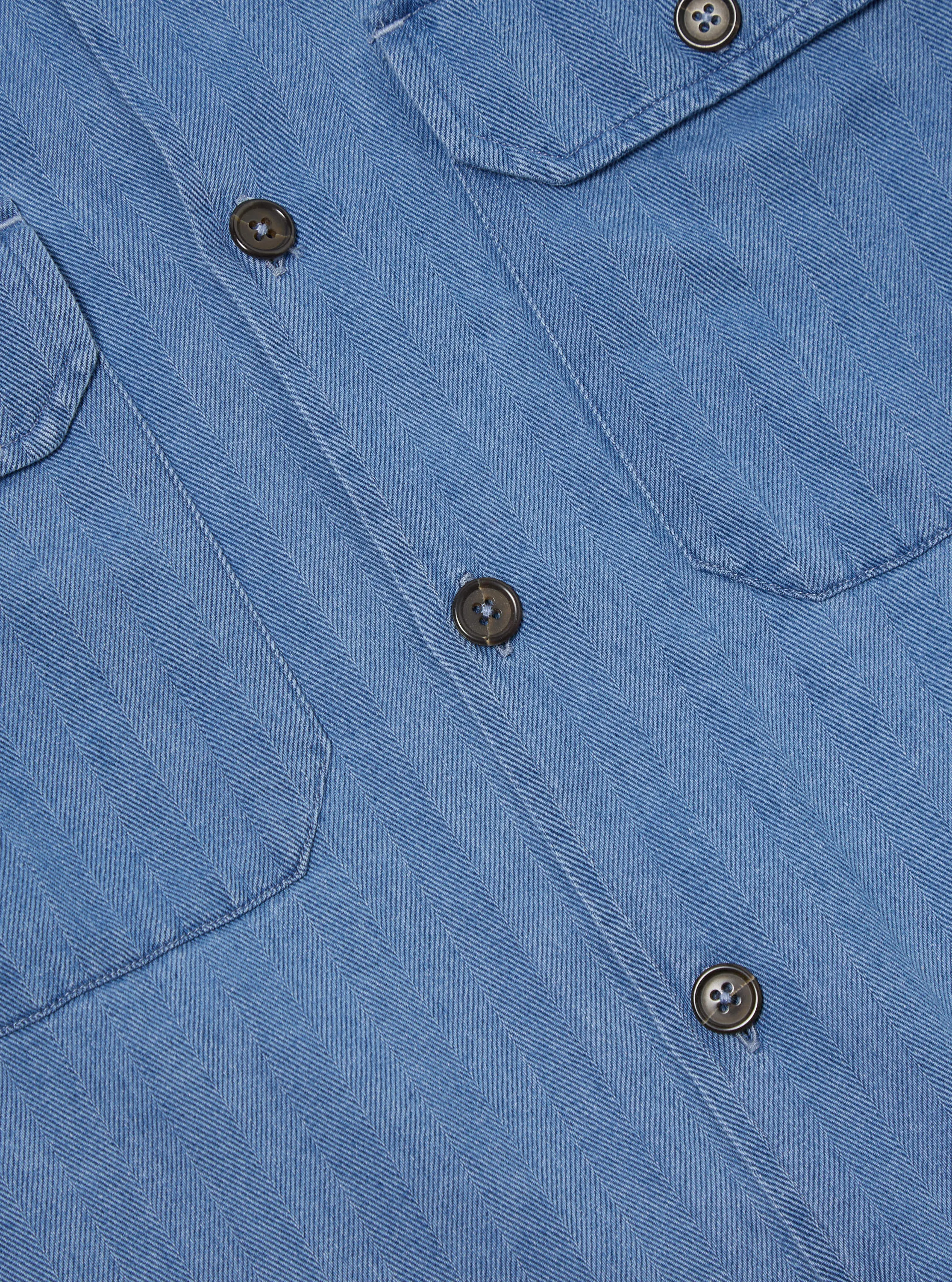 Universal Works L/S Utility Shirt in Washed Indigo Herringbone Denim
