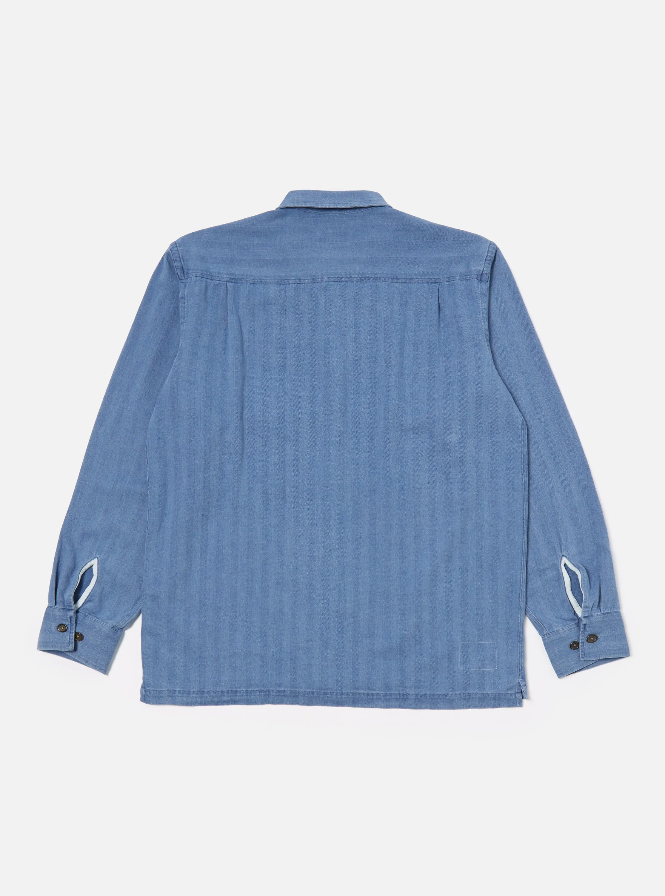 Universal Works L/S Utility Shirt in Washed Indigo Herringbone Denim