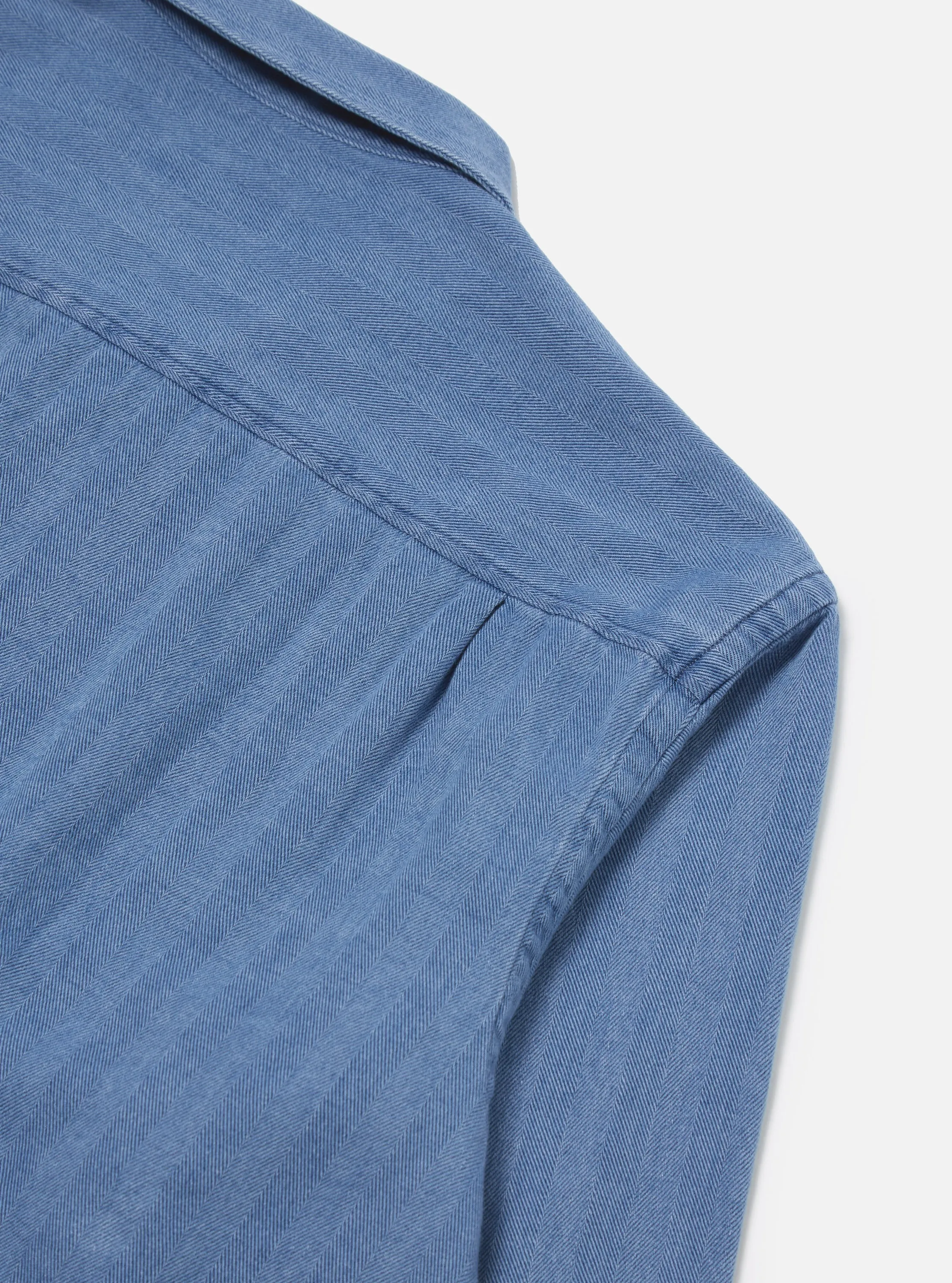 Universal Works L/S Utility Shirt in Washed Indigo Herringbone Denim