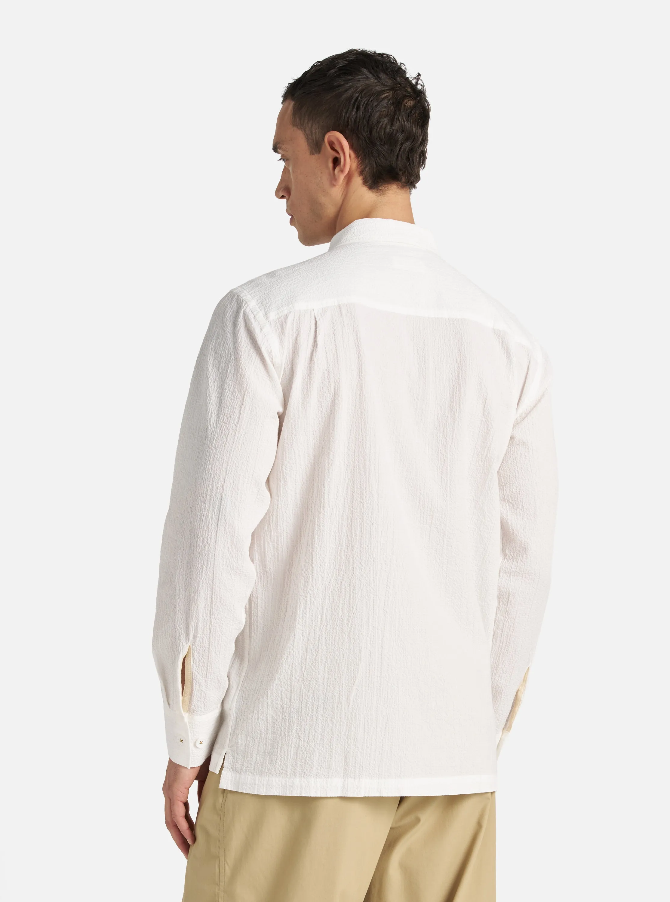Universal Works L/S Utility Shirt in White Seersucker
