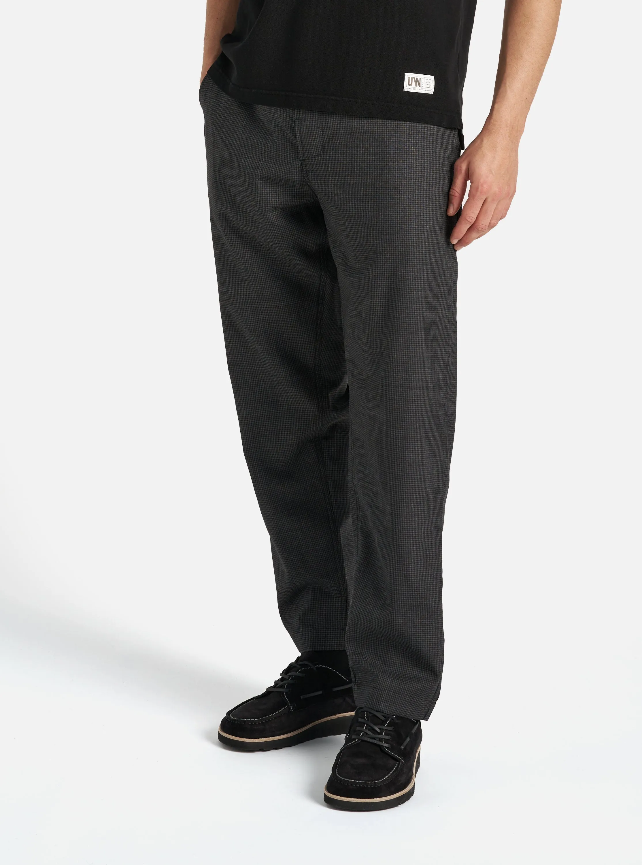 Universal Works Military Chino in Black Mini Check