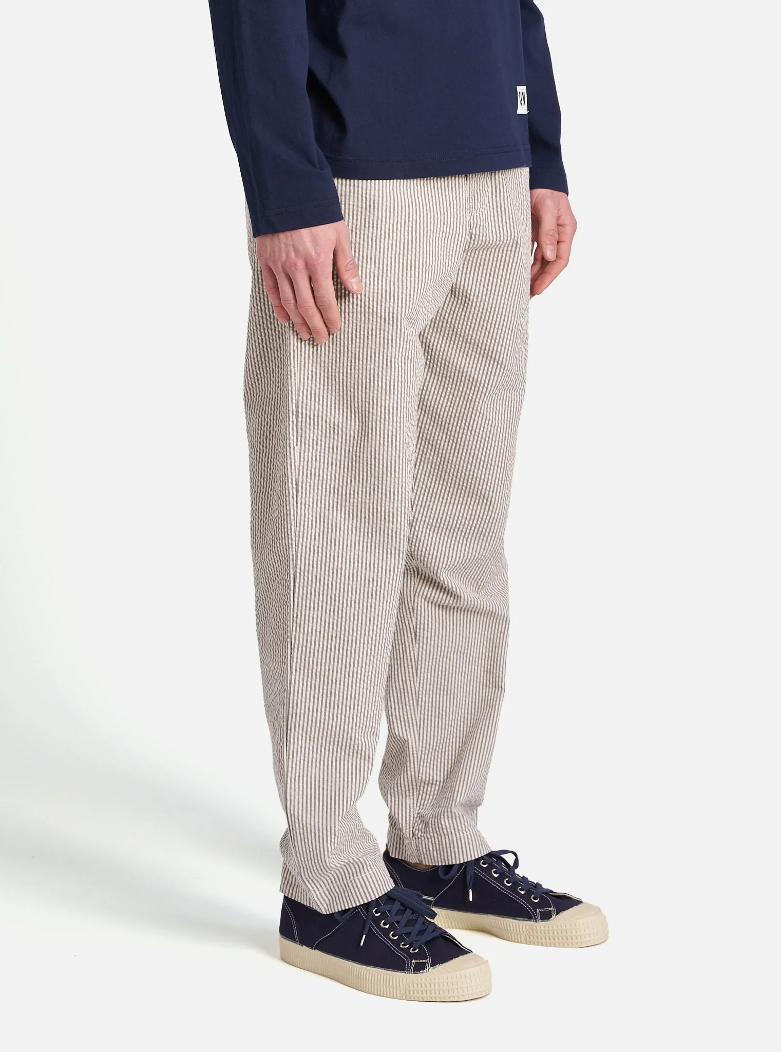Universal Works Military Chino in Grey Derby Stripe