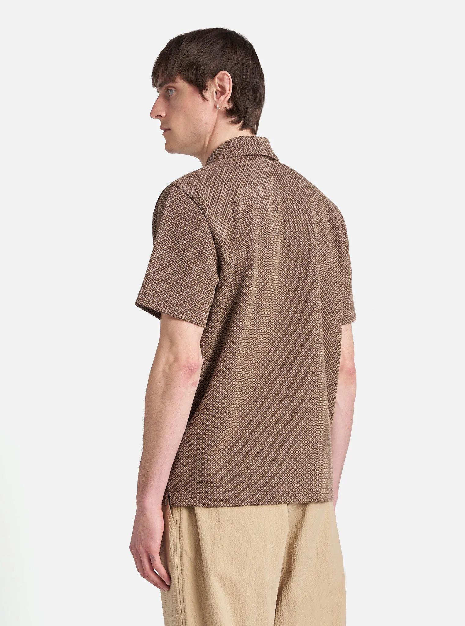 Universal Works Newlyn Polo in Brown Cotton Mix Fleece