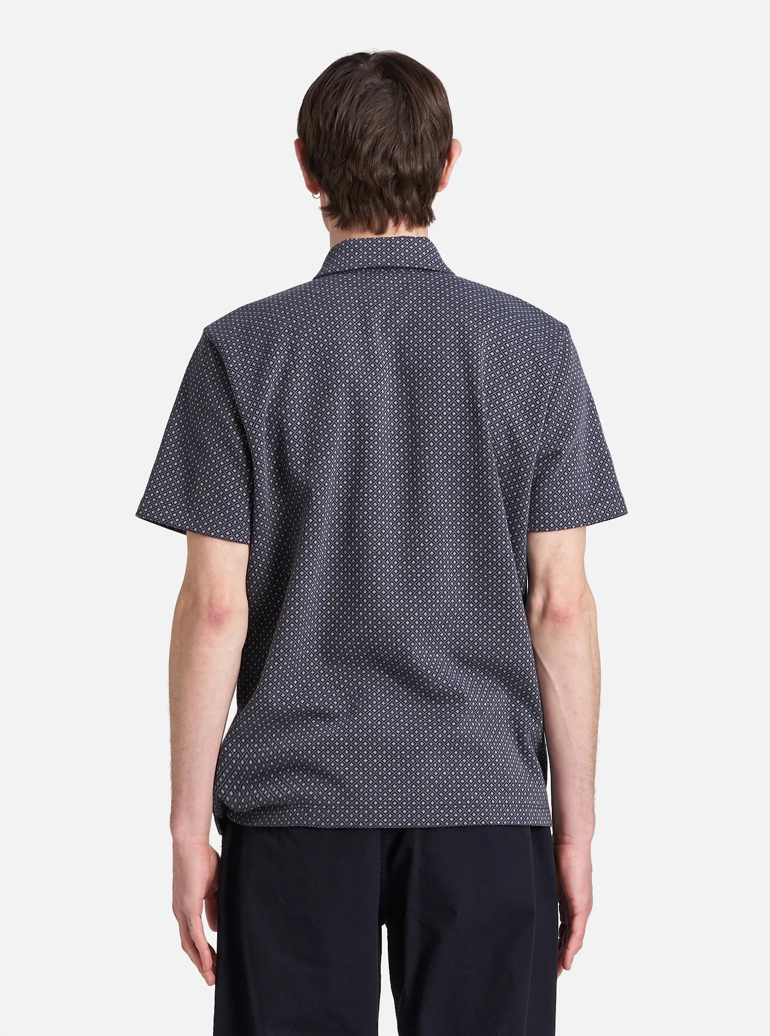Universal Works Newlyn Polo in Navy Cotton Mix Fleece