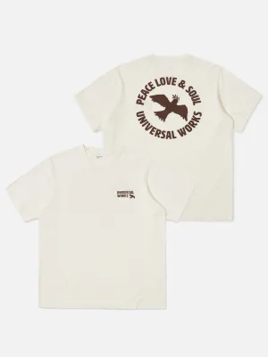 Universal Works 'Peace, Love & Soul' Print Tee in Ecru Single Jersey