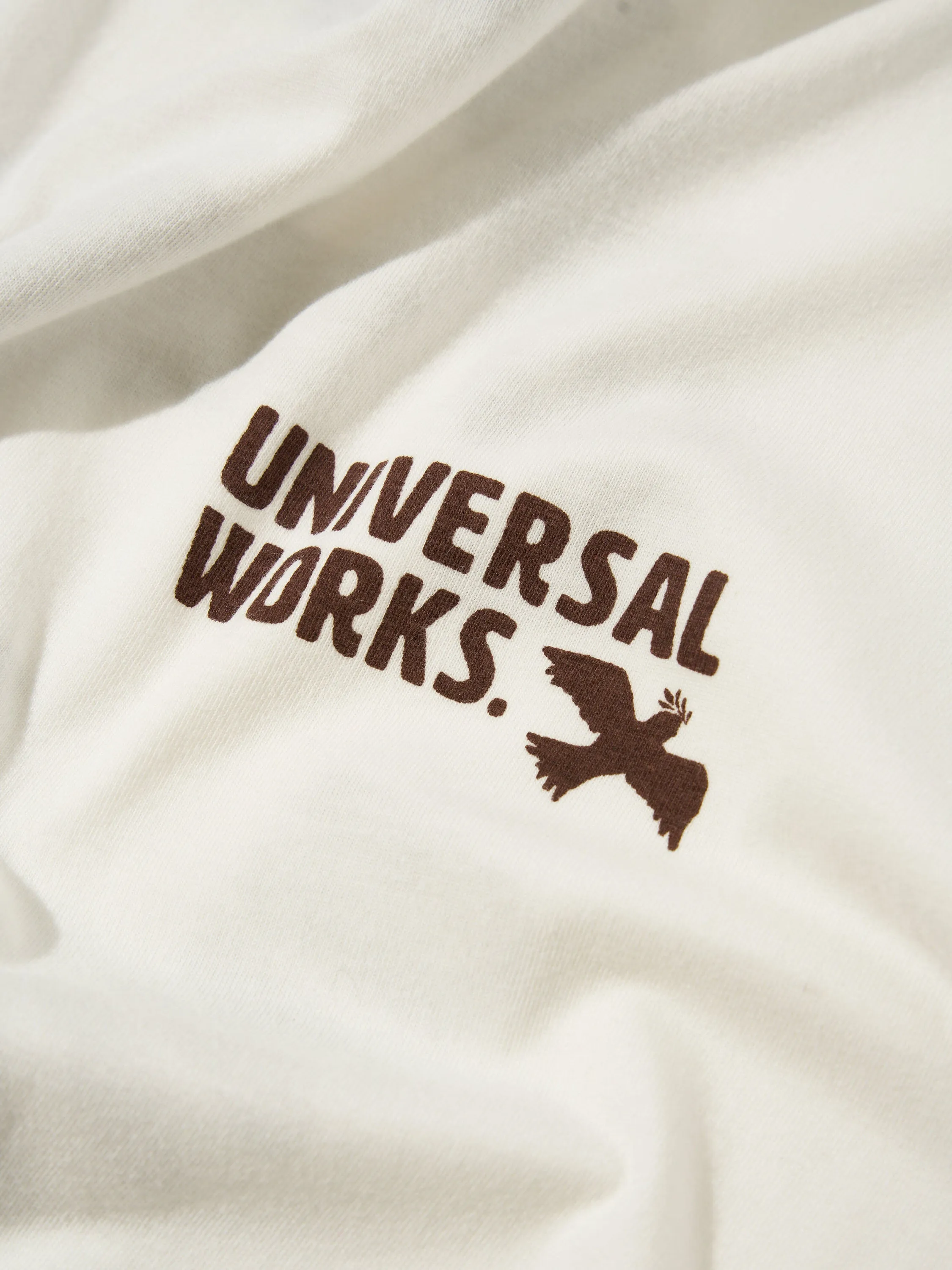 Universal Works 'Peace, Love & Soul' Print Tee in Ecru Single Jersey
