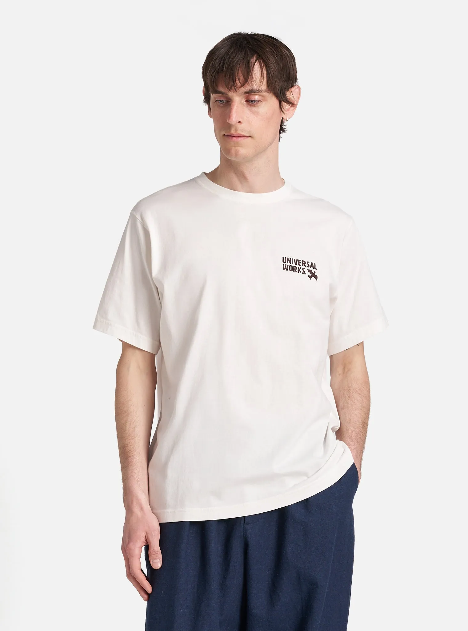 Universal Works 'Peace, Love & Soul' Print Tee in Ecru Single Jersey