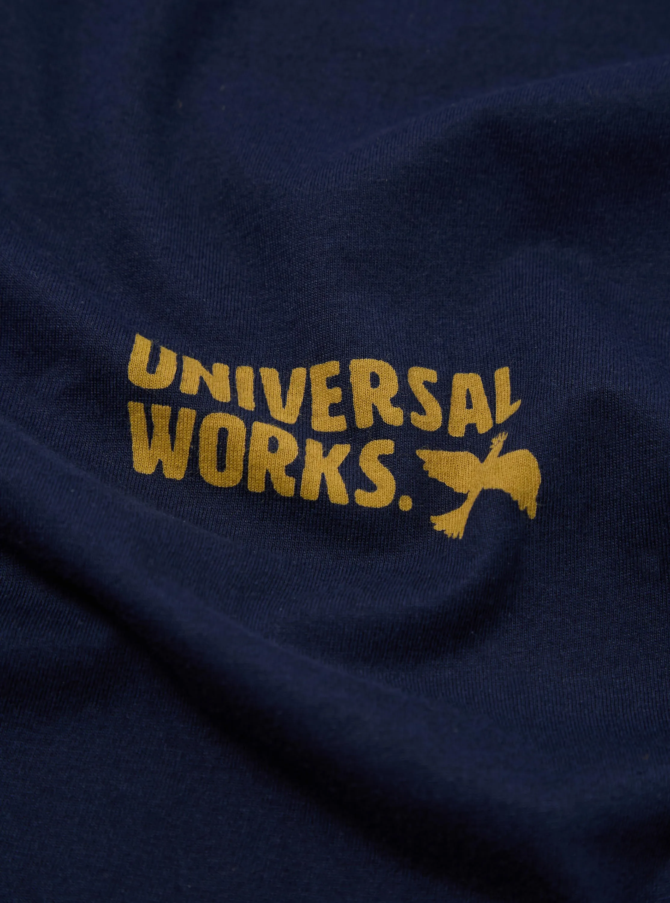 Universal Works 'Peace, Love & Soul' Print Tee in Navy Single Jersey