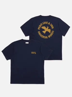 Universal Works 'Peace, Love & Soul' Print Tee in Navy Single Jersey