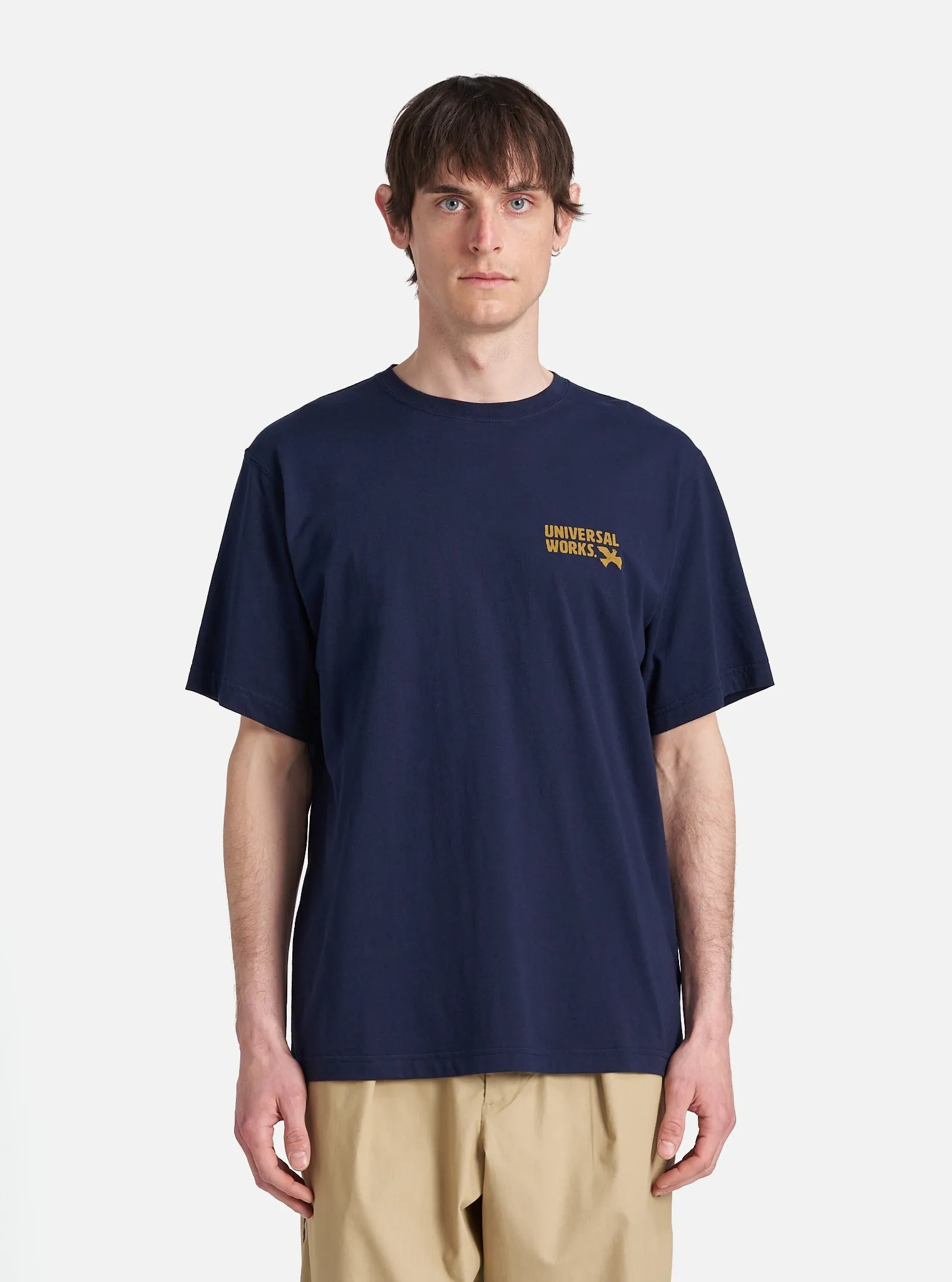 Universal Works 'Peace, Love & Soul' Print Tee in Navy Single Jersey