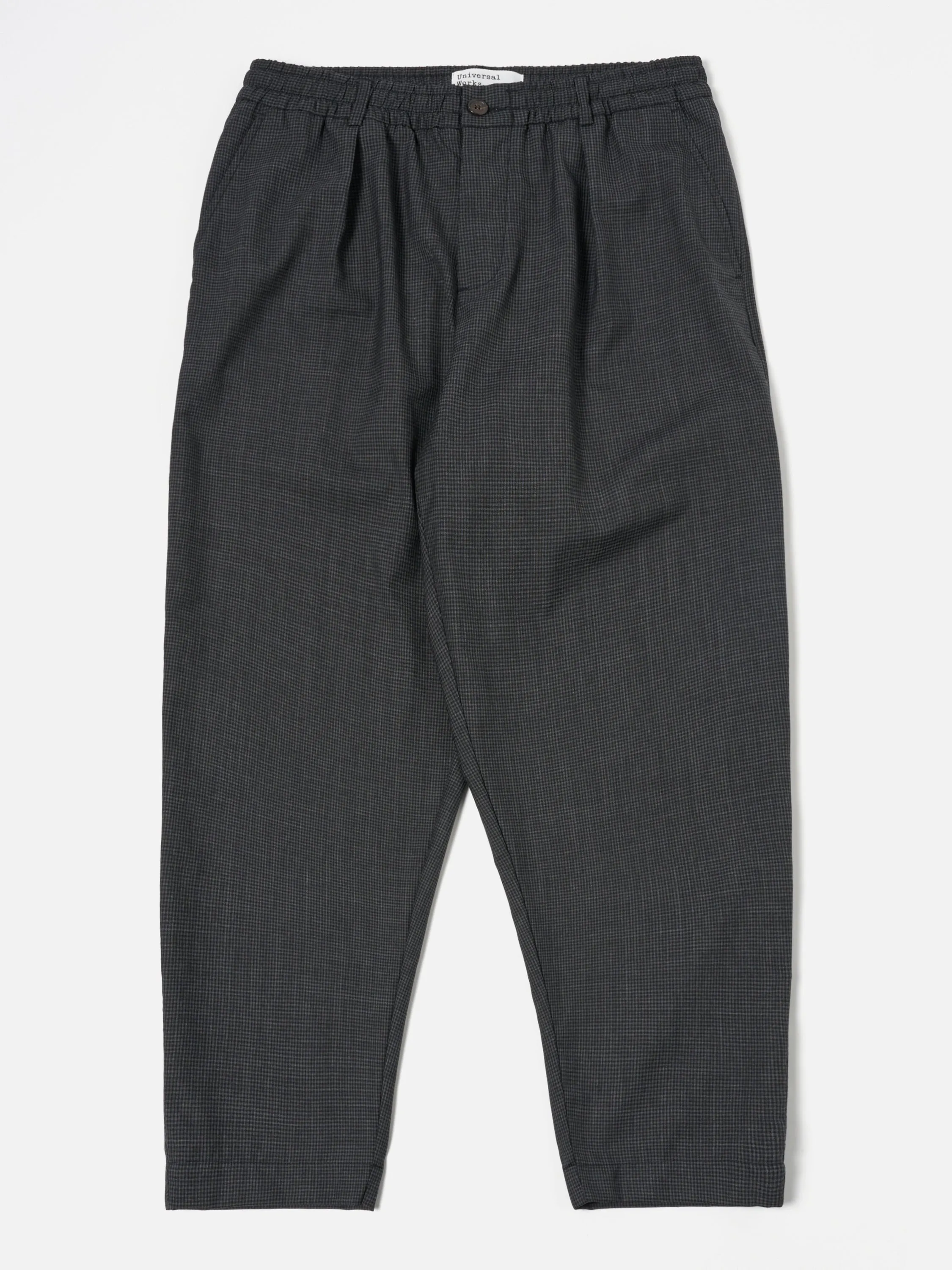 Universal Works Pleated Track Pant in Black Mini Check
