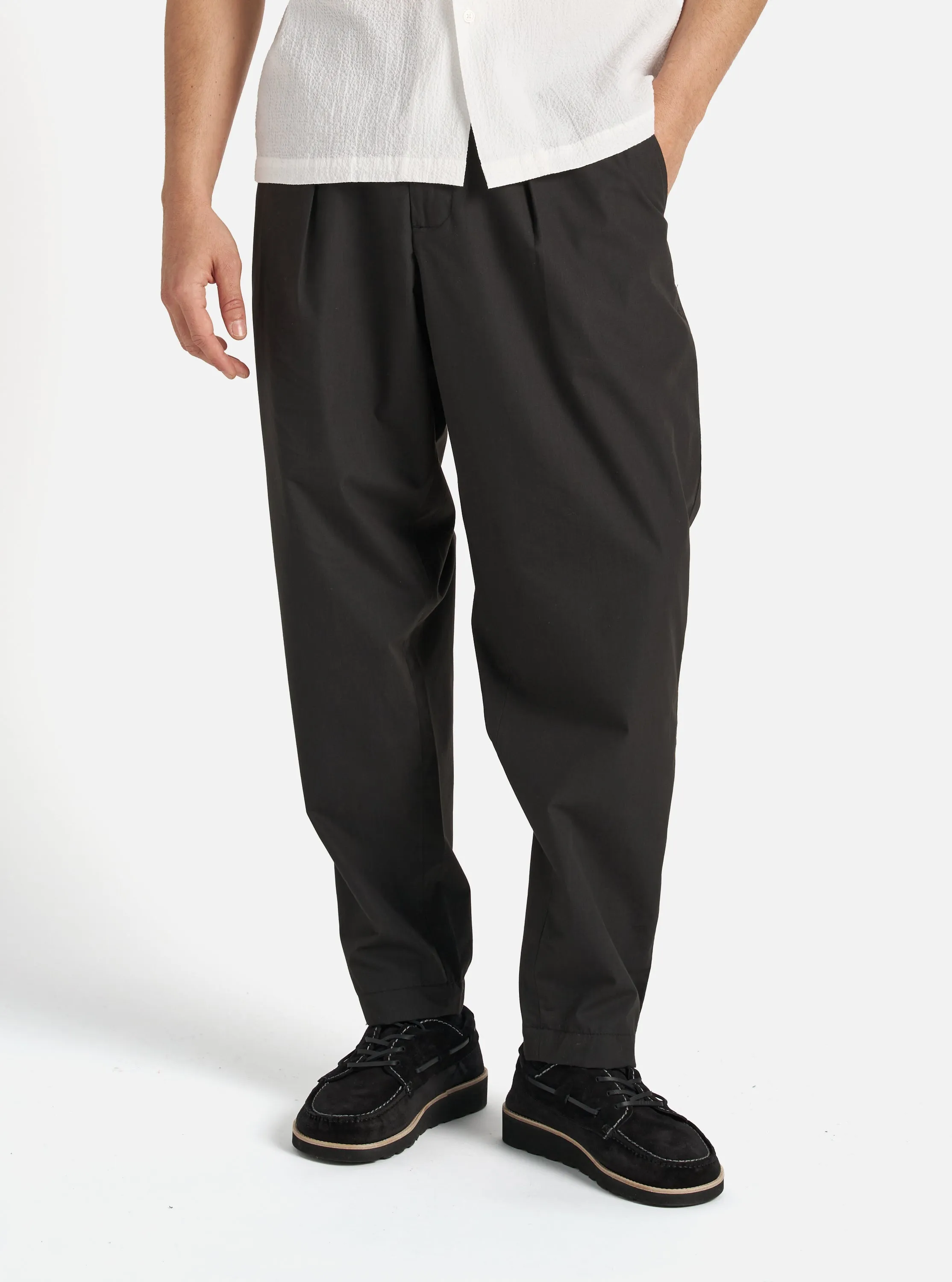 Universal Works Pleated Track Pant in Black Recycled Polytech