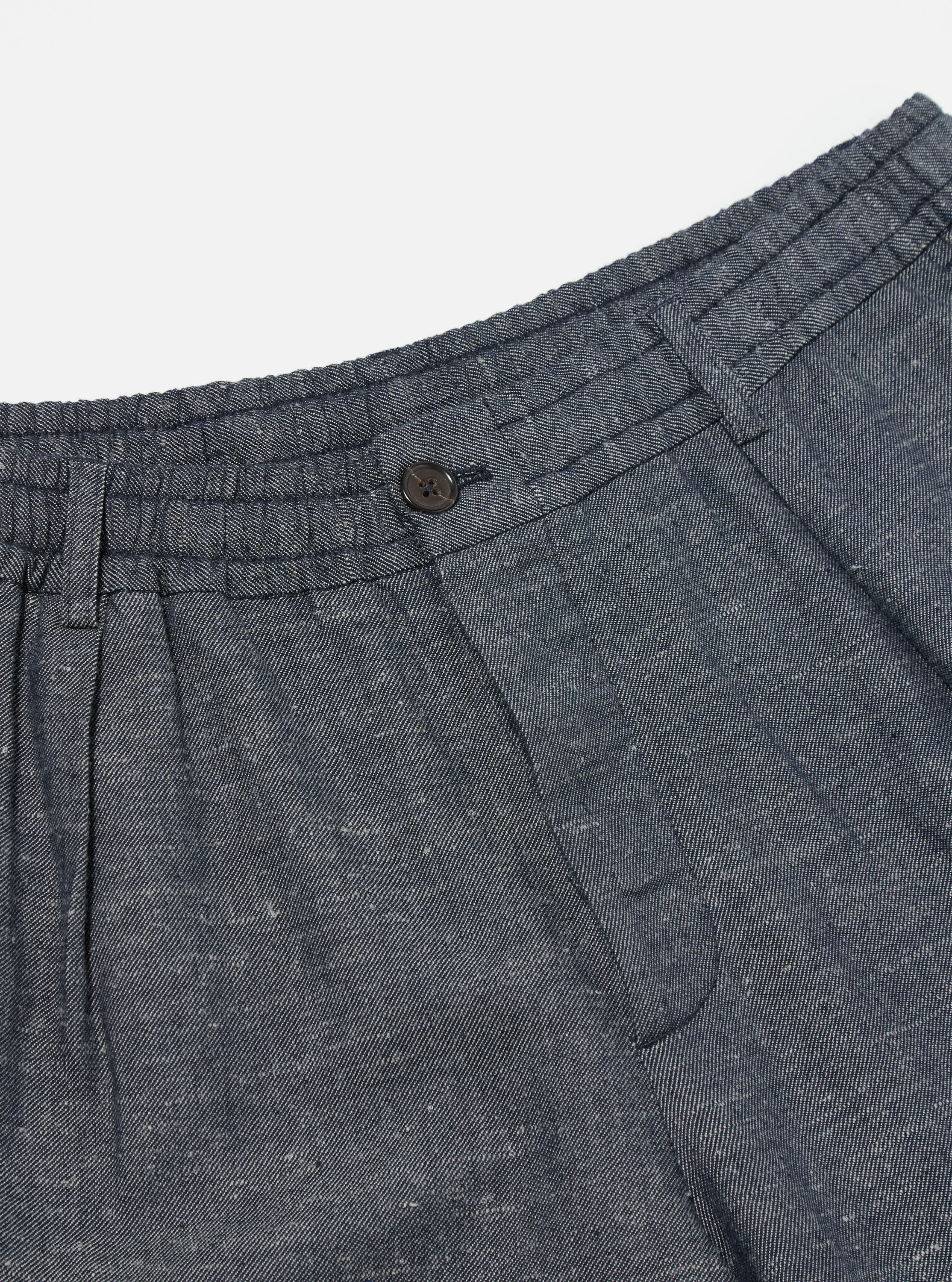 Universal Works Pleated Track Pant in Denim Lord Cotton Linen