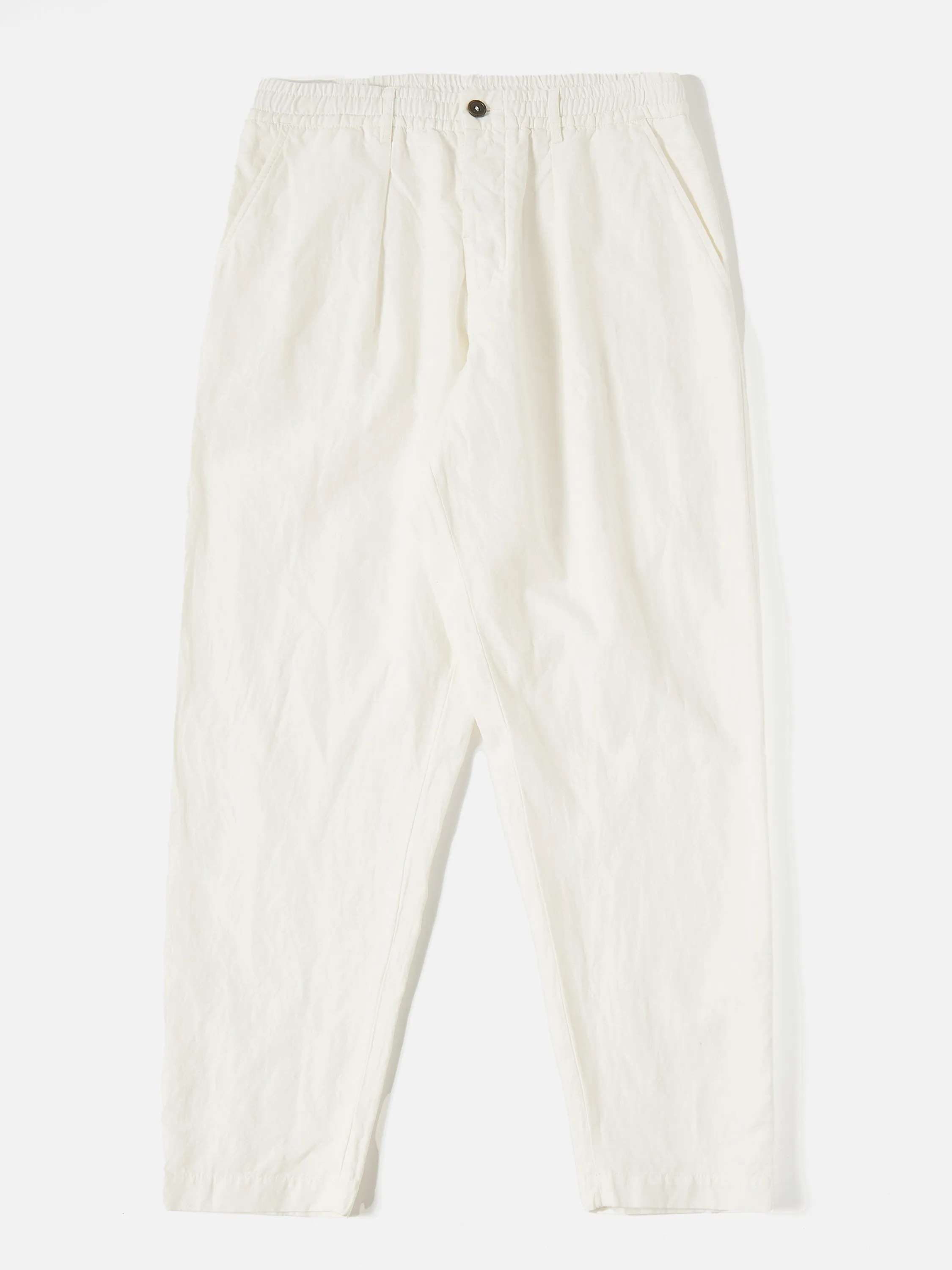 Universal Works Pleated Track Pant in Ecru Linen Slub Weave