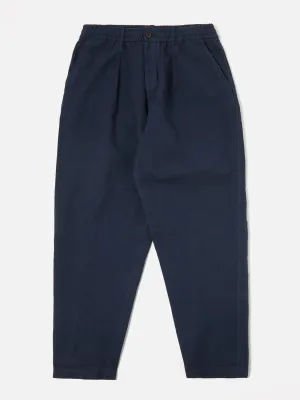 Universal Works Pleated Track Pant in Navy Linen Slub Weave