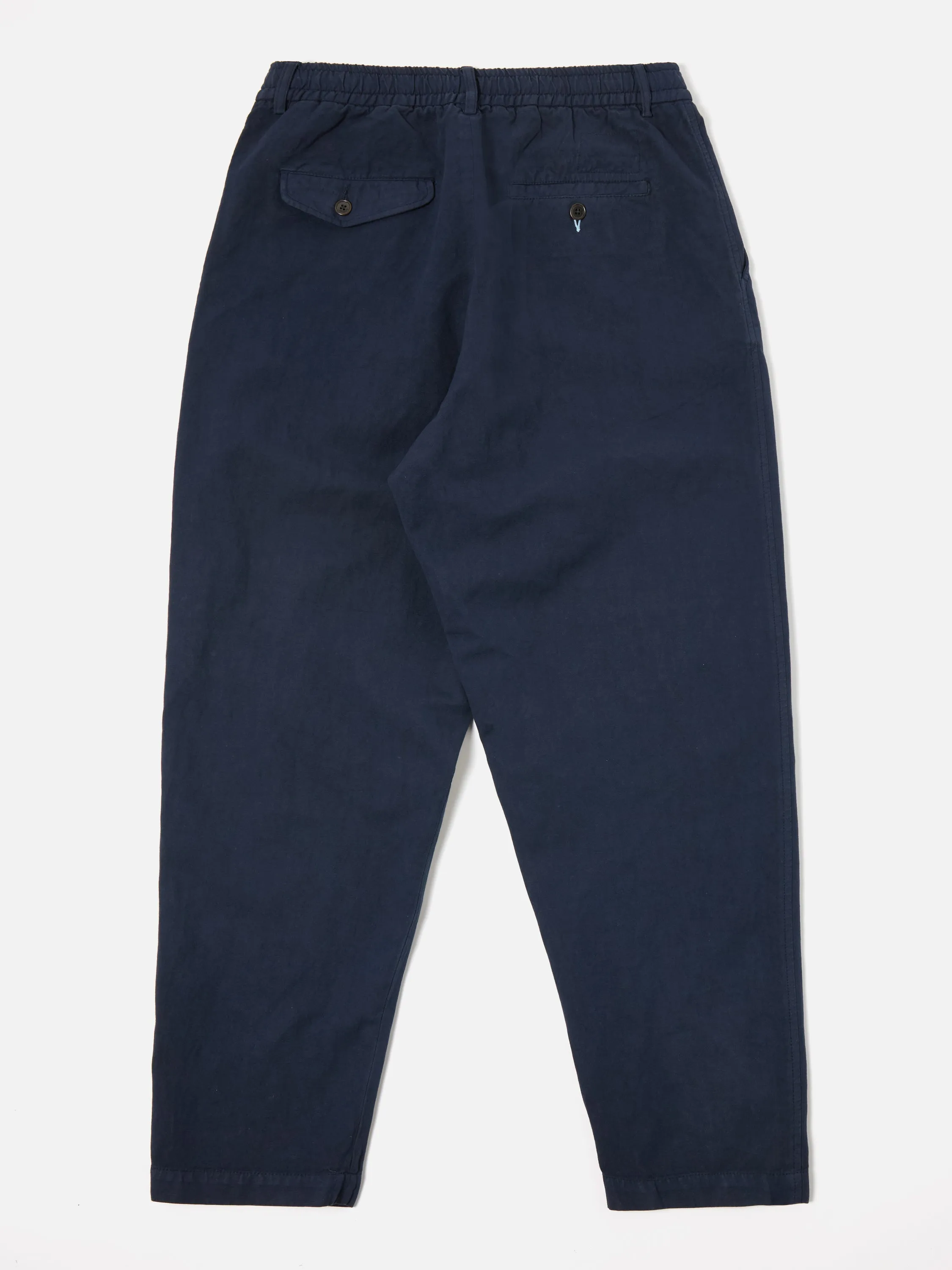 Universal Works Pleated Track Pant in Navy Linen Slub Weave
