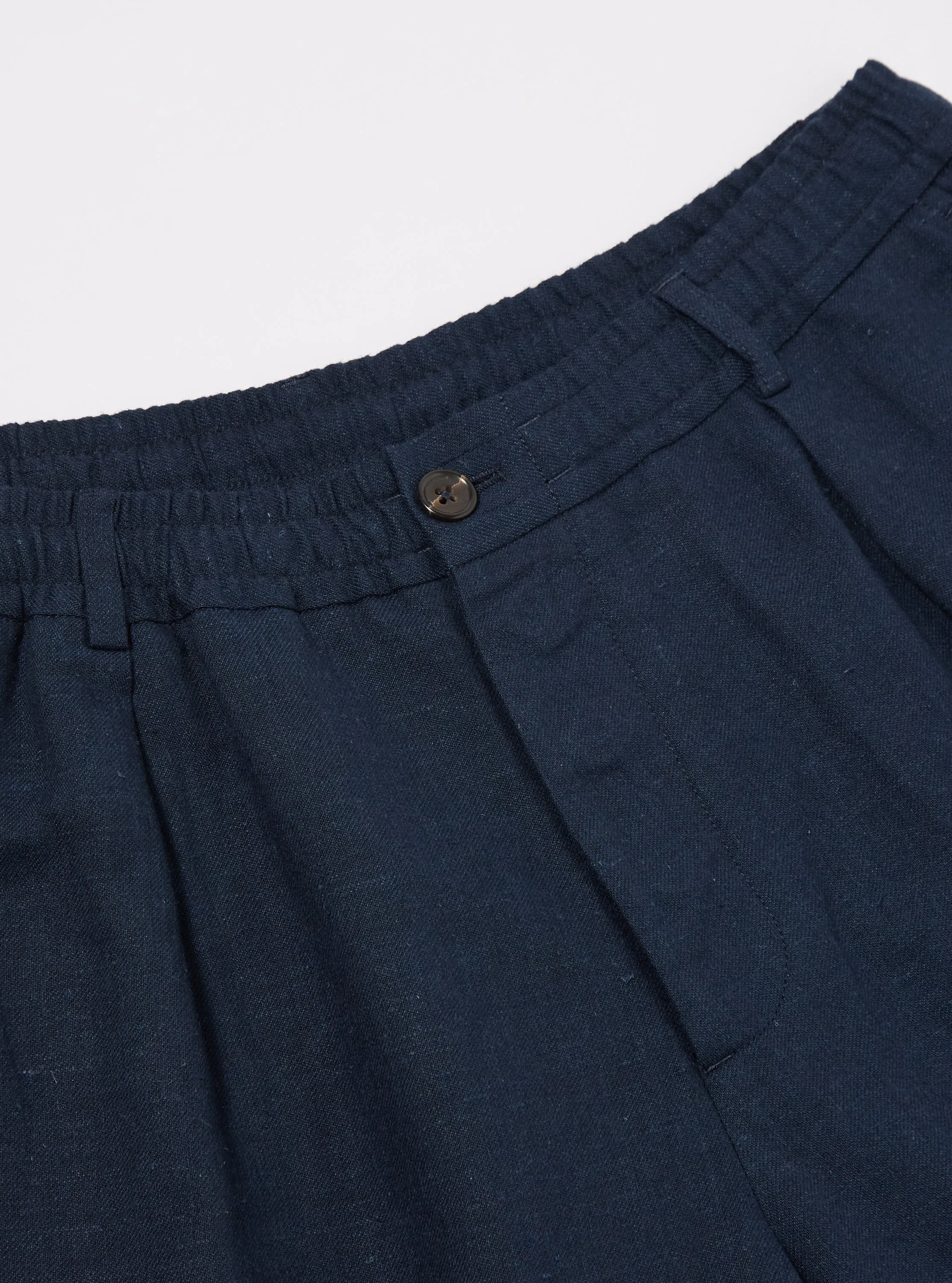Universal Works Pleated Track Pant in Navy Lord Cotton Linen