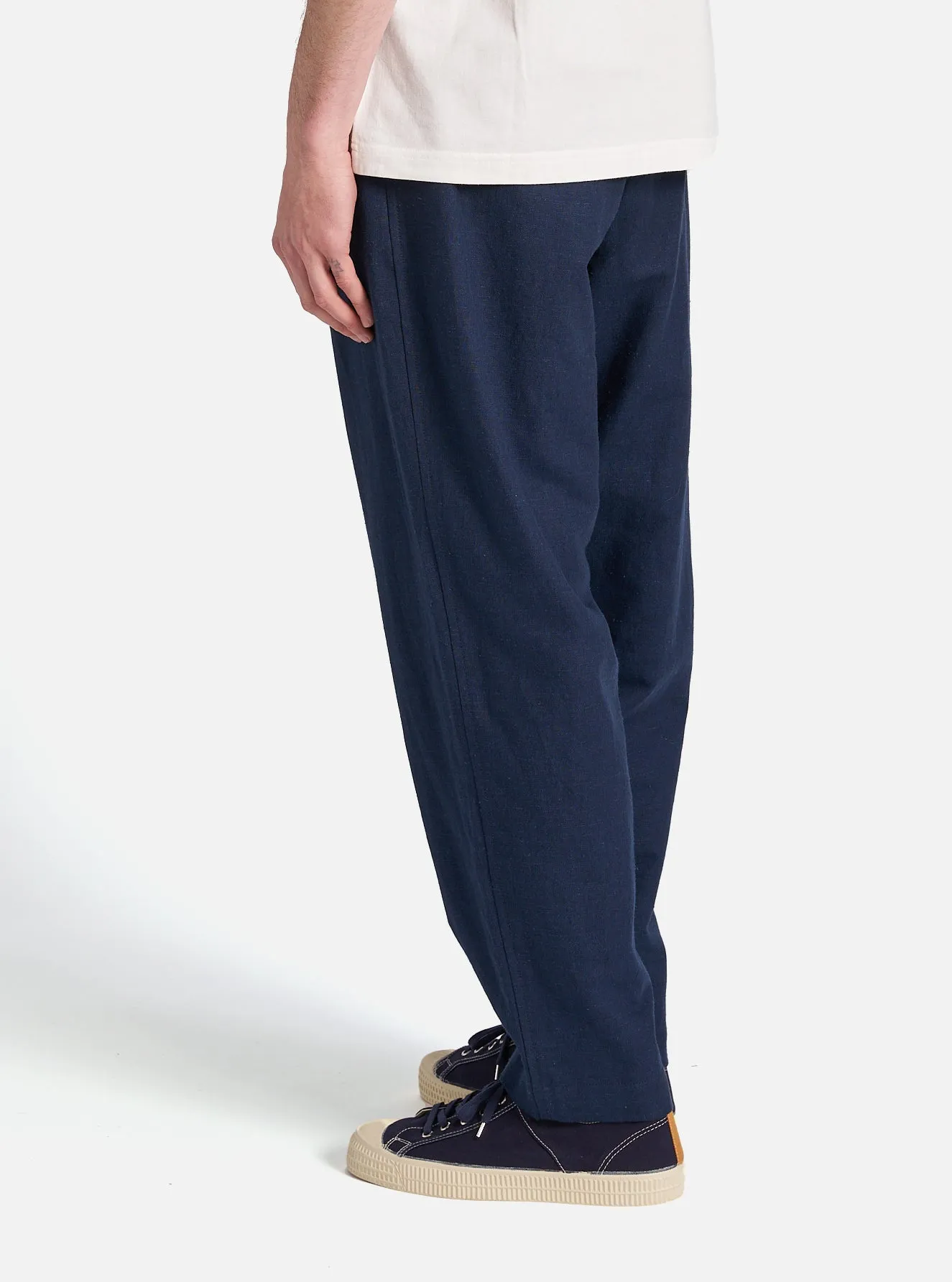 Universal Works Pleated Track Pant in Navy Lord Cotton Linen