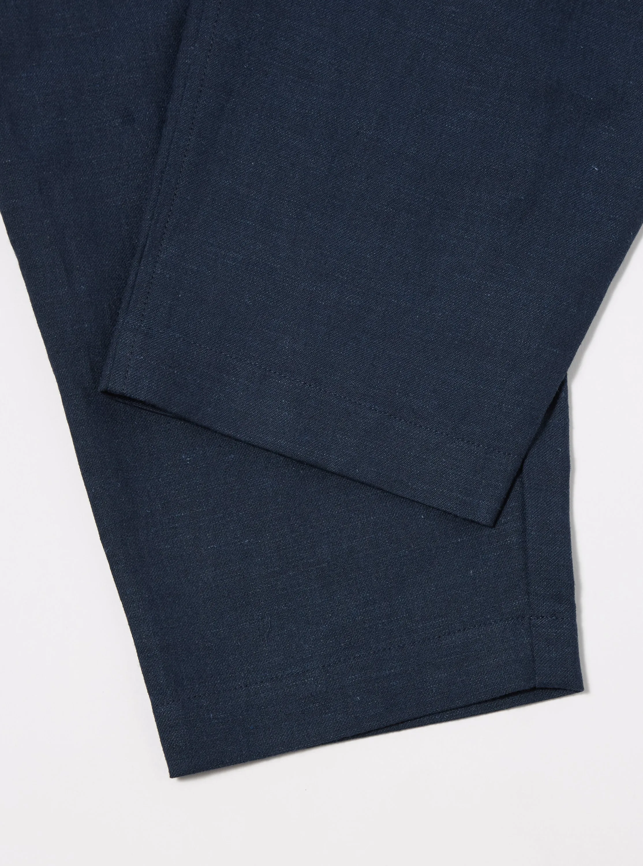 Universal Works Pleated Track Pant in Navy Lord Cotton Linen