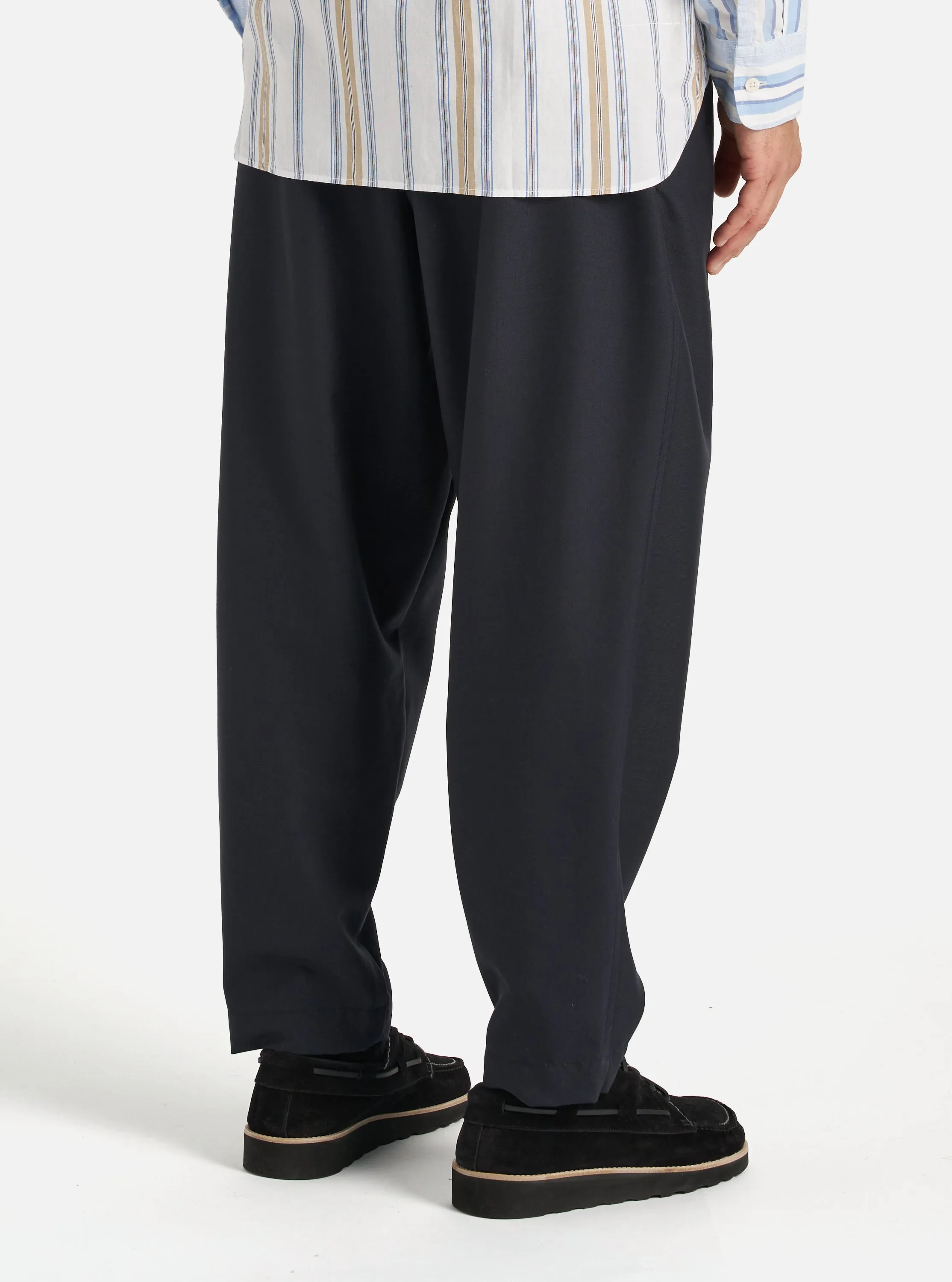 Universal Works Pleated Track Pant in Navy Tropical Suiting
