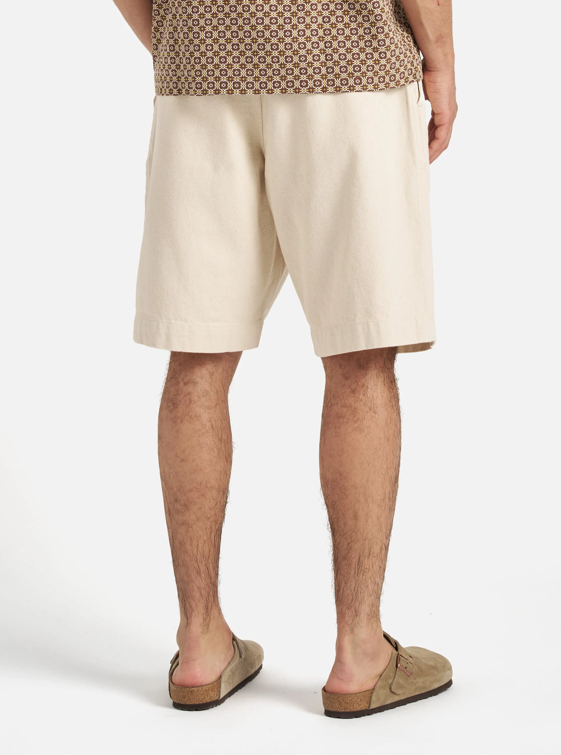 Universal Works Pleated Track Short in Ecru Recycled Cotton