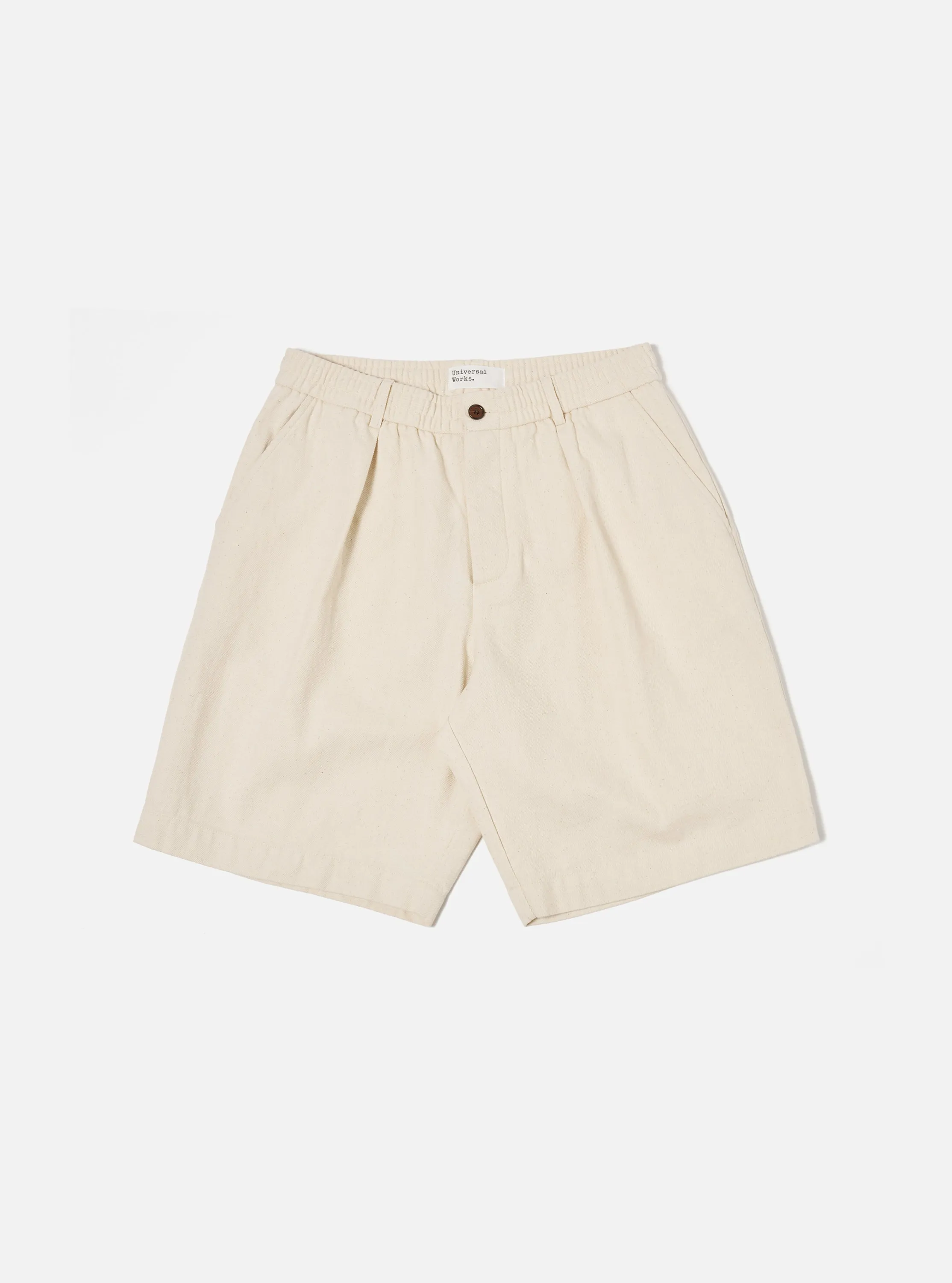 Universal Works Pleated Track Short in Ecru Recycled Cotton