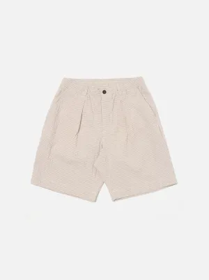 Universal Works Pleated Track Short in Ecru/Sand Ospina Check Cotton