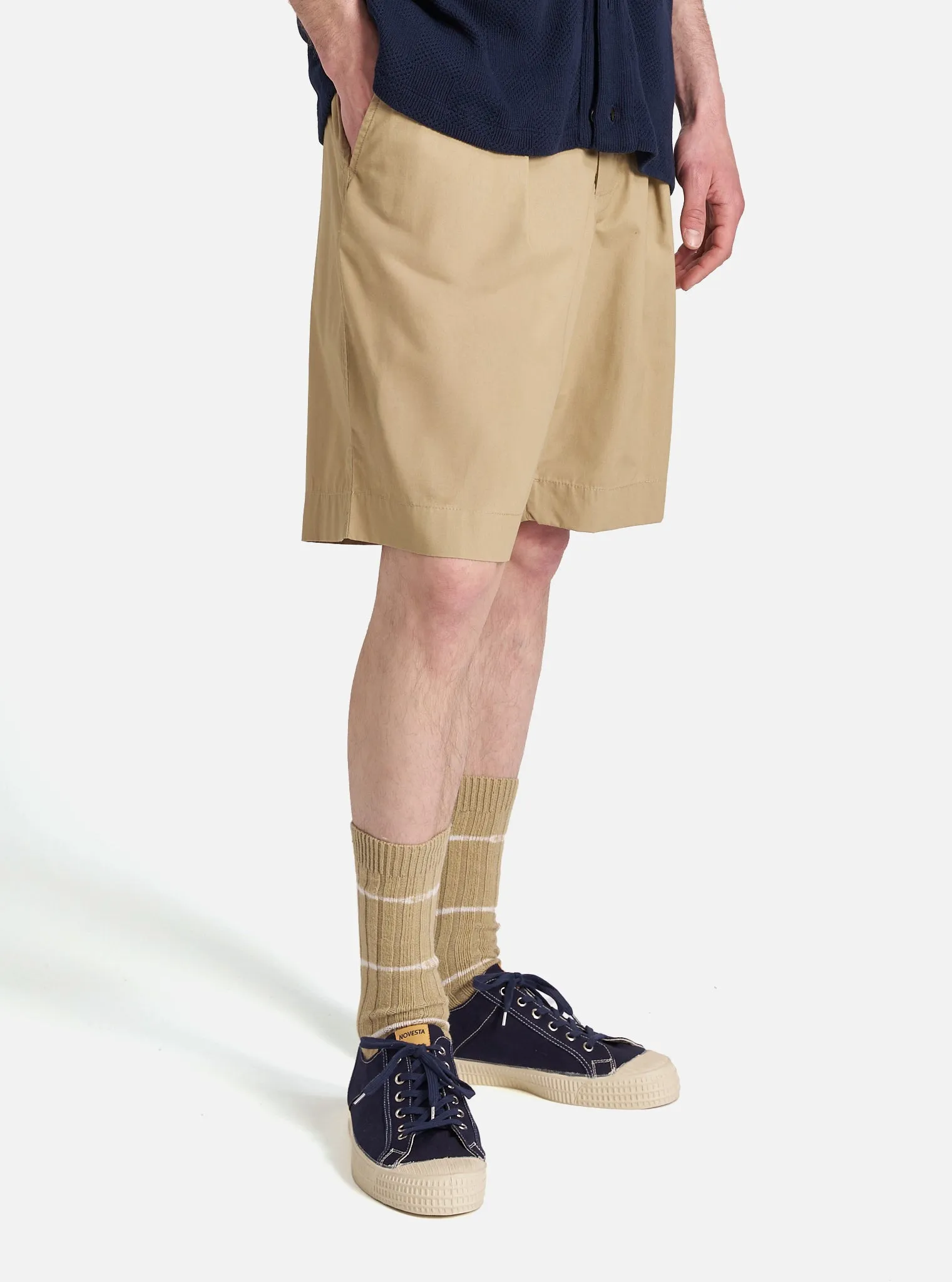 Universal Works Pleated Track Short in Sand Recycled Polytech