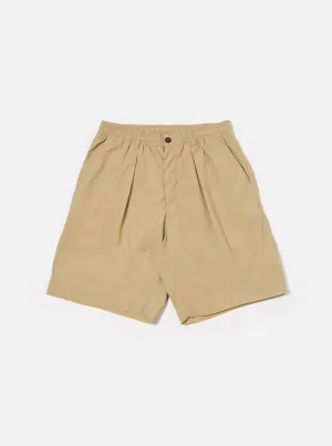 Universal Works Pleated Track Short in Sand Recycled Polytech