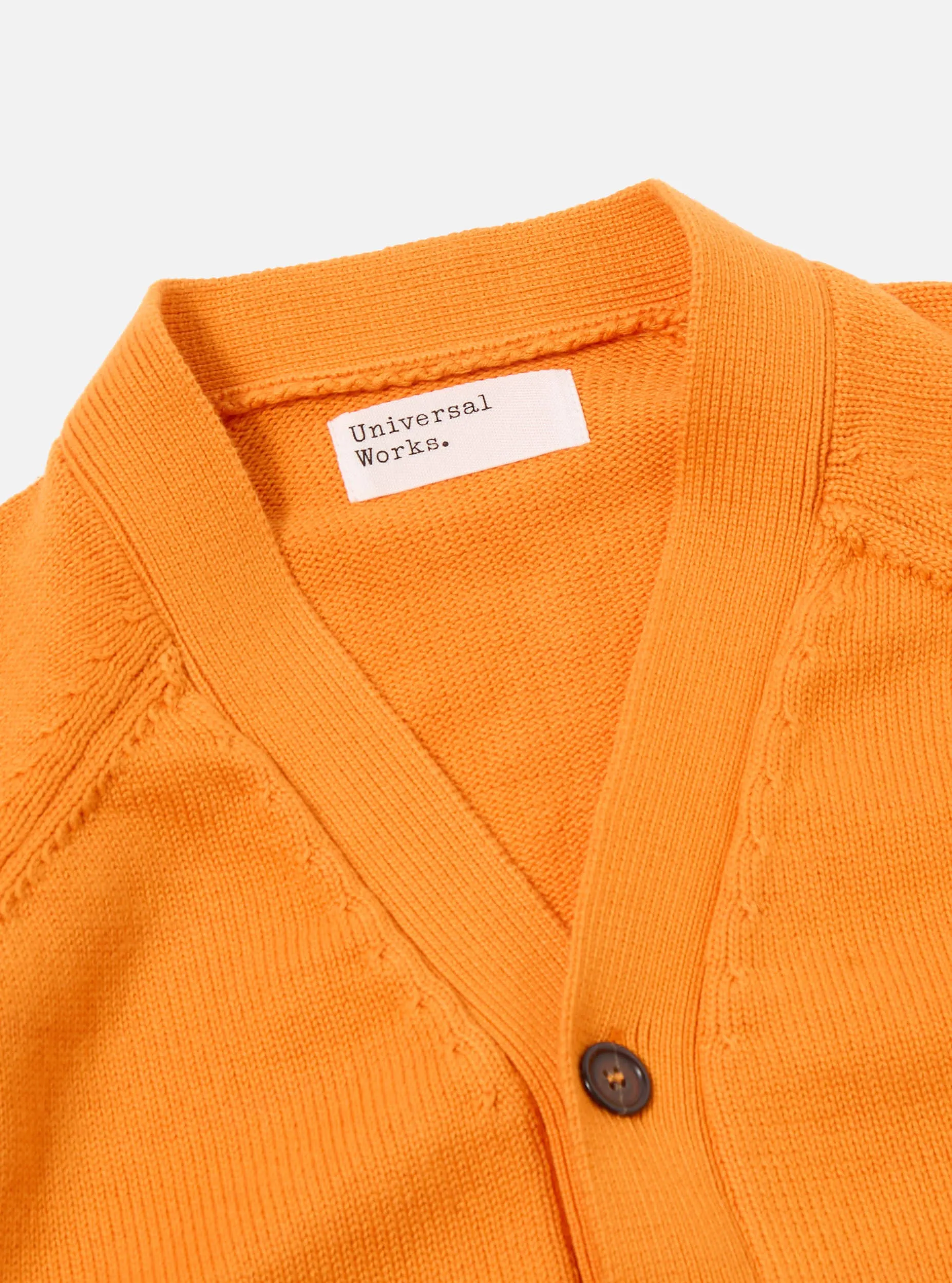 Universal Works Pocket David Cardigan in Orange Cotton Knit