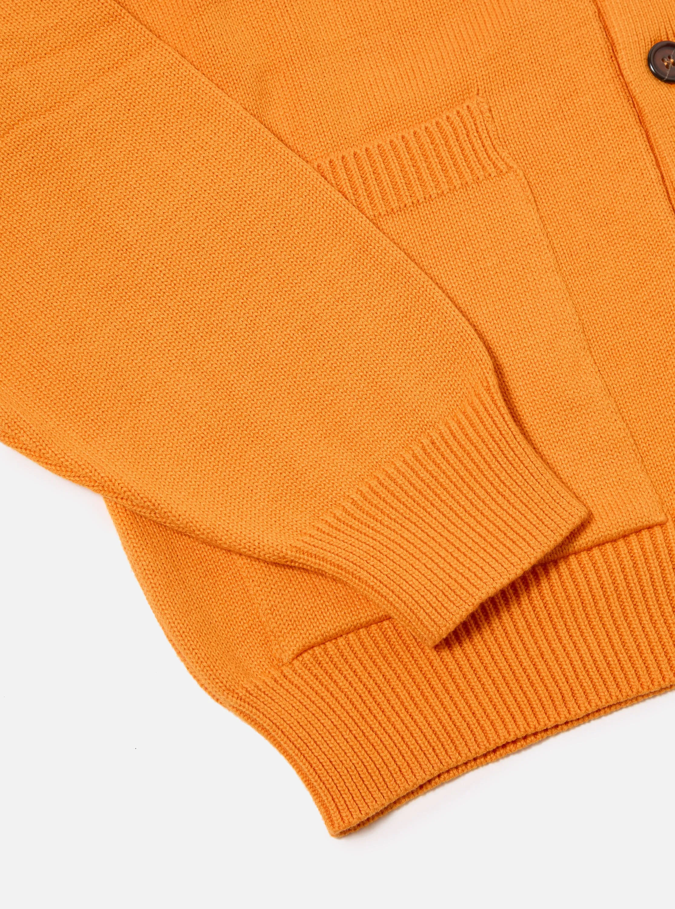 Universal Works Pocket David Cardigan in Orange Cotton Knit